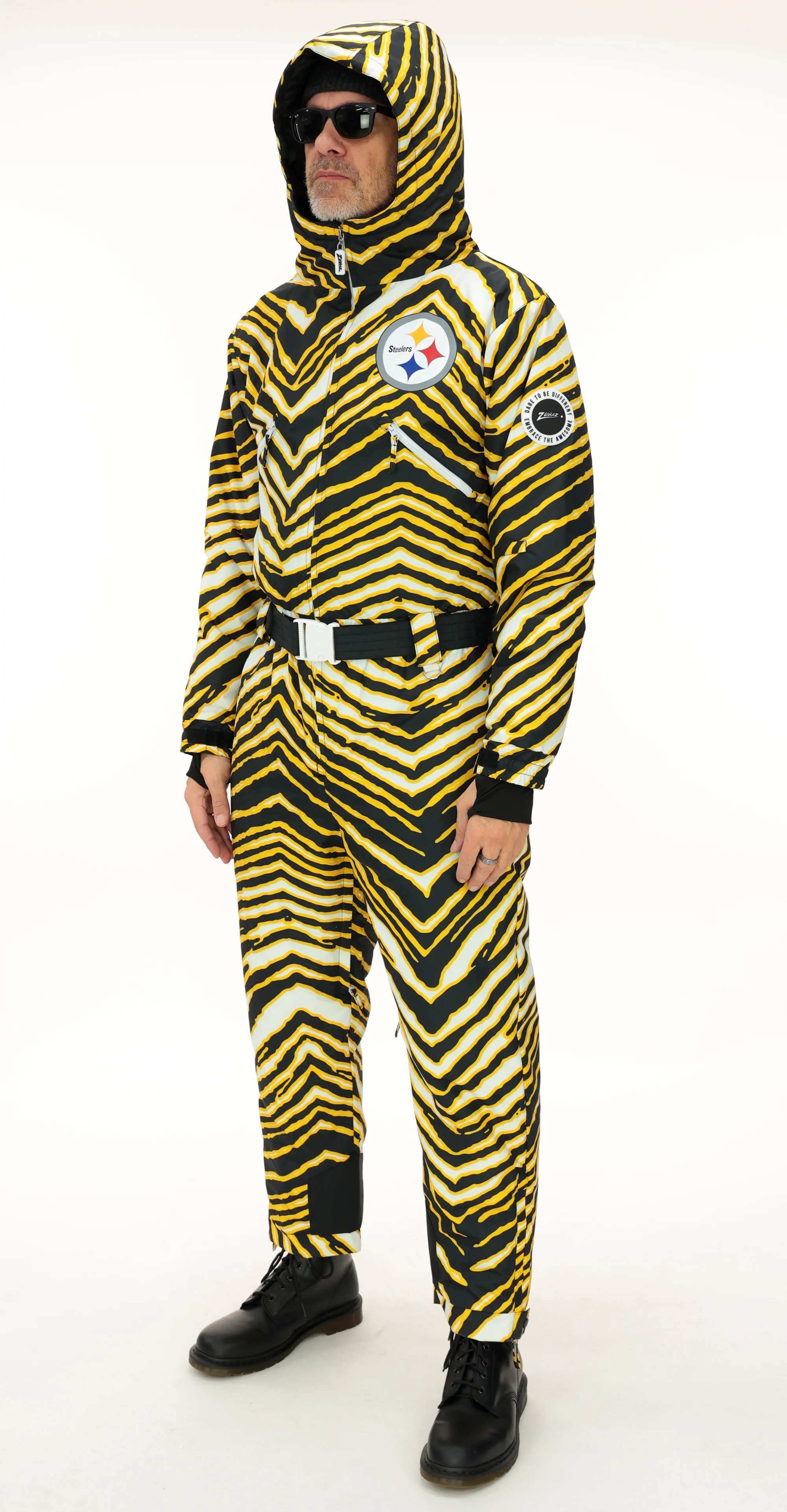 Zubaz NFL Adult Unisex Zebra Team Color Tundra Tux Snowsuit, Pittsburgh Steelers - Image 2