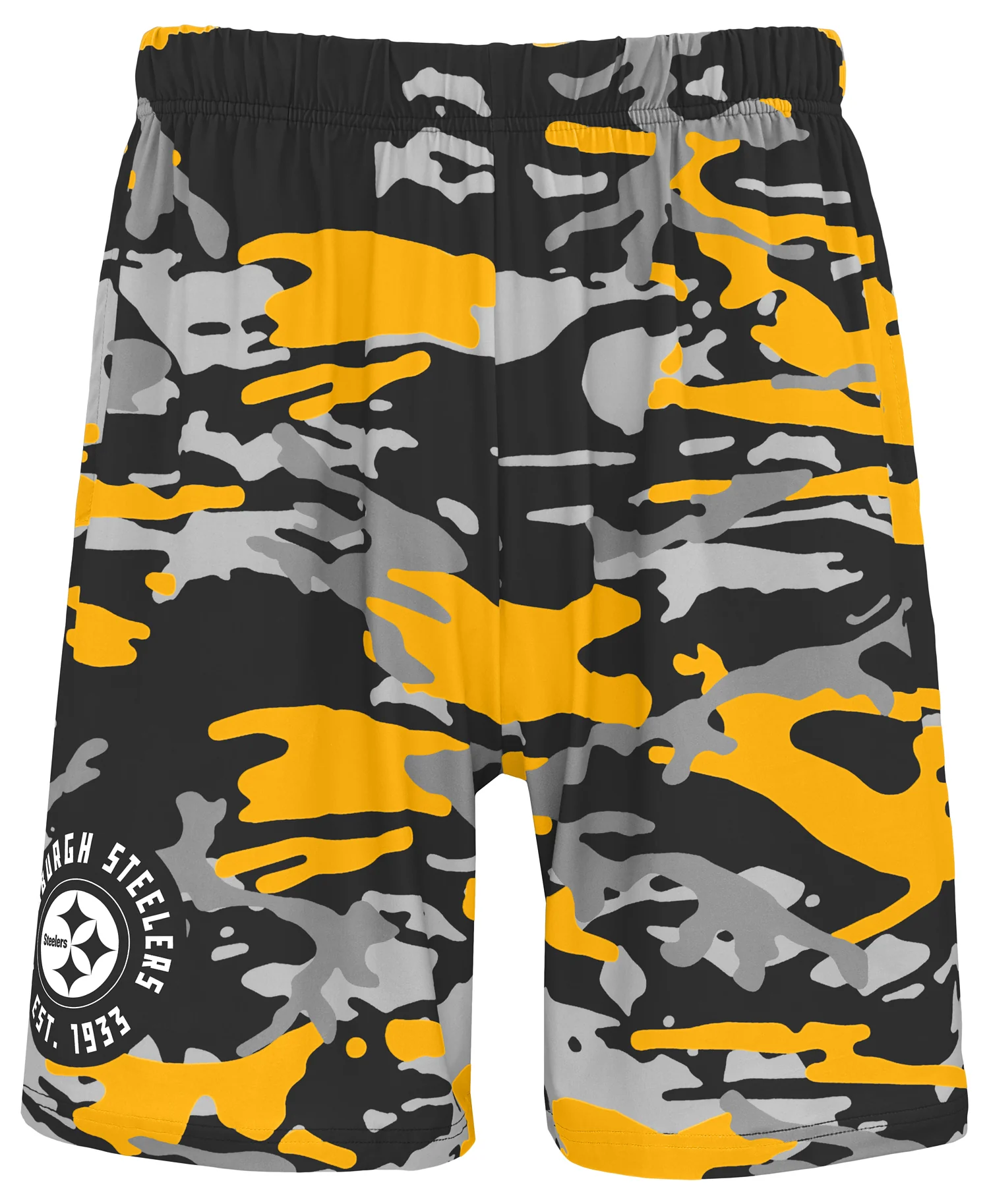 Zubaz NFL Men's 7in Alternate Camo Established Block Text Shorts, Pittsburgh Steelers