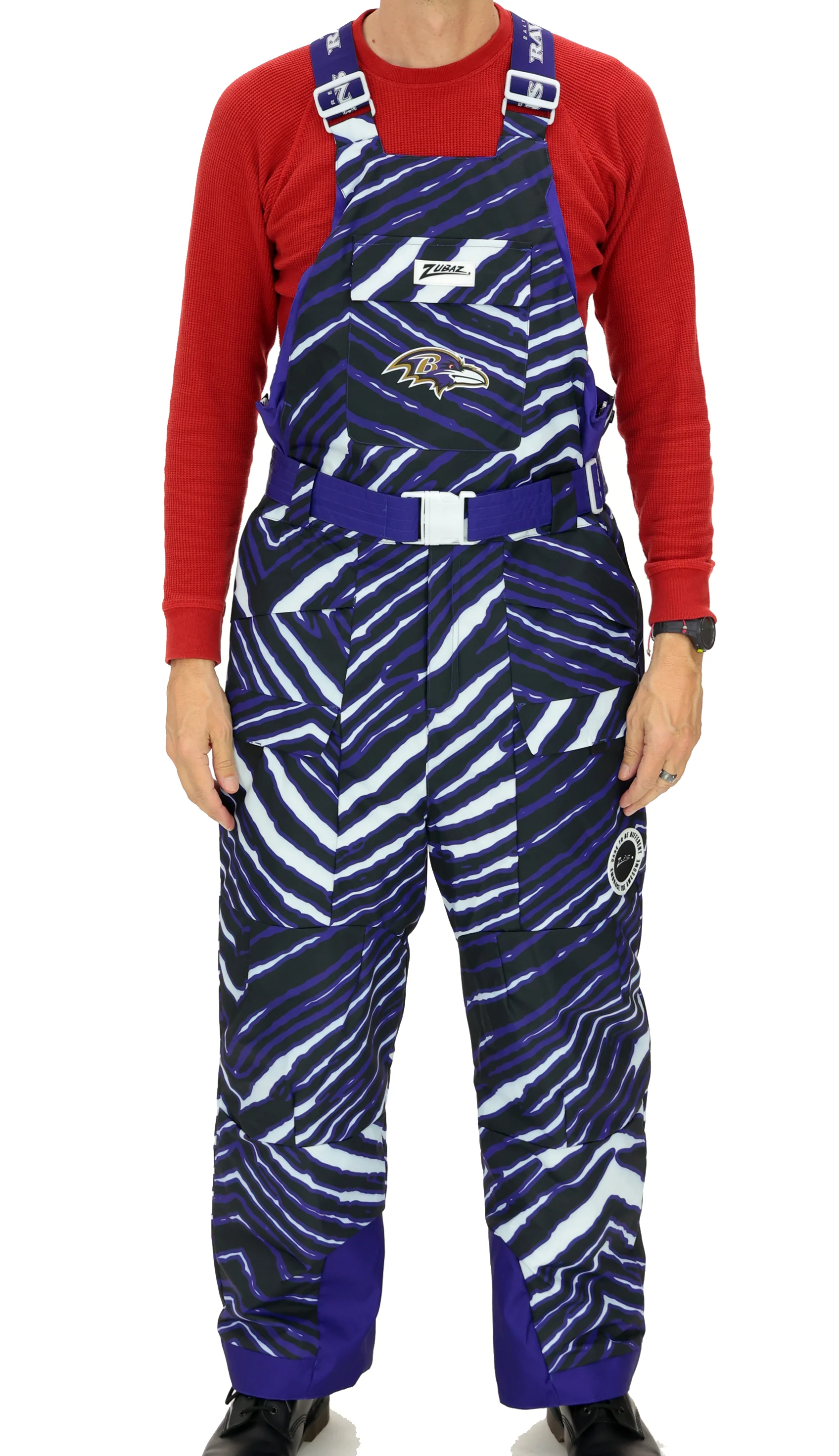 Zubaz NFL Kids Unisex Zebra Team Color Blizzard Snow Bib Jr, Baltimore Ravens