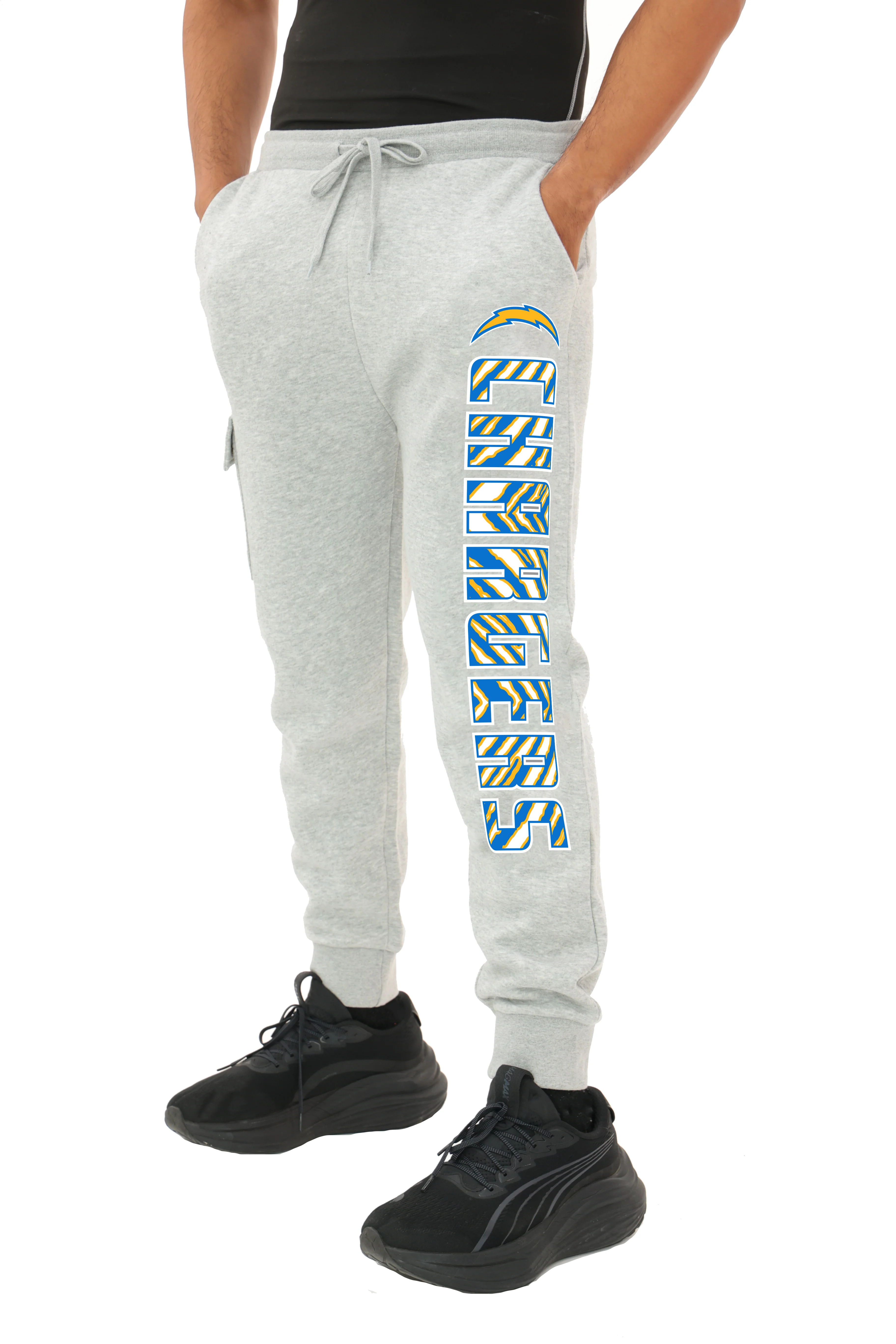 Zubaz NFL MEN Cargo Joggers - Gray, LOS ANGELES CHARGERS