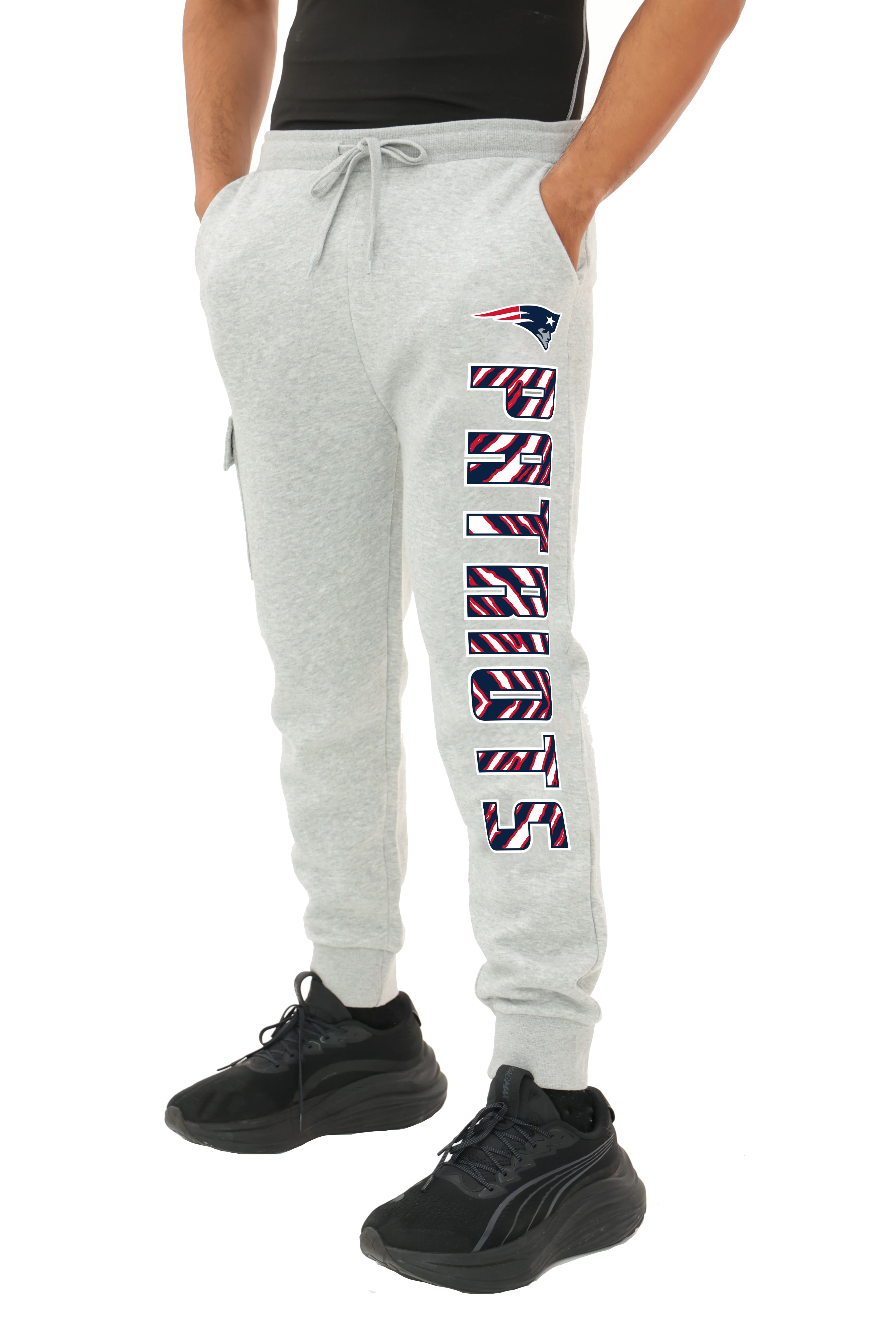Zubaz NFL MEN Cargo Joggers - Gray, NEW ENGLAND PATRIOTS