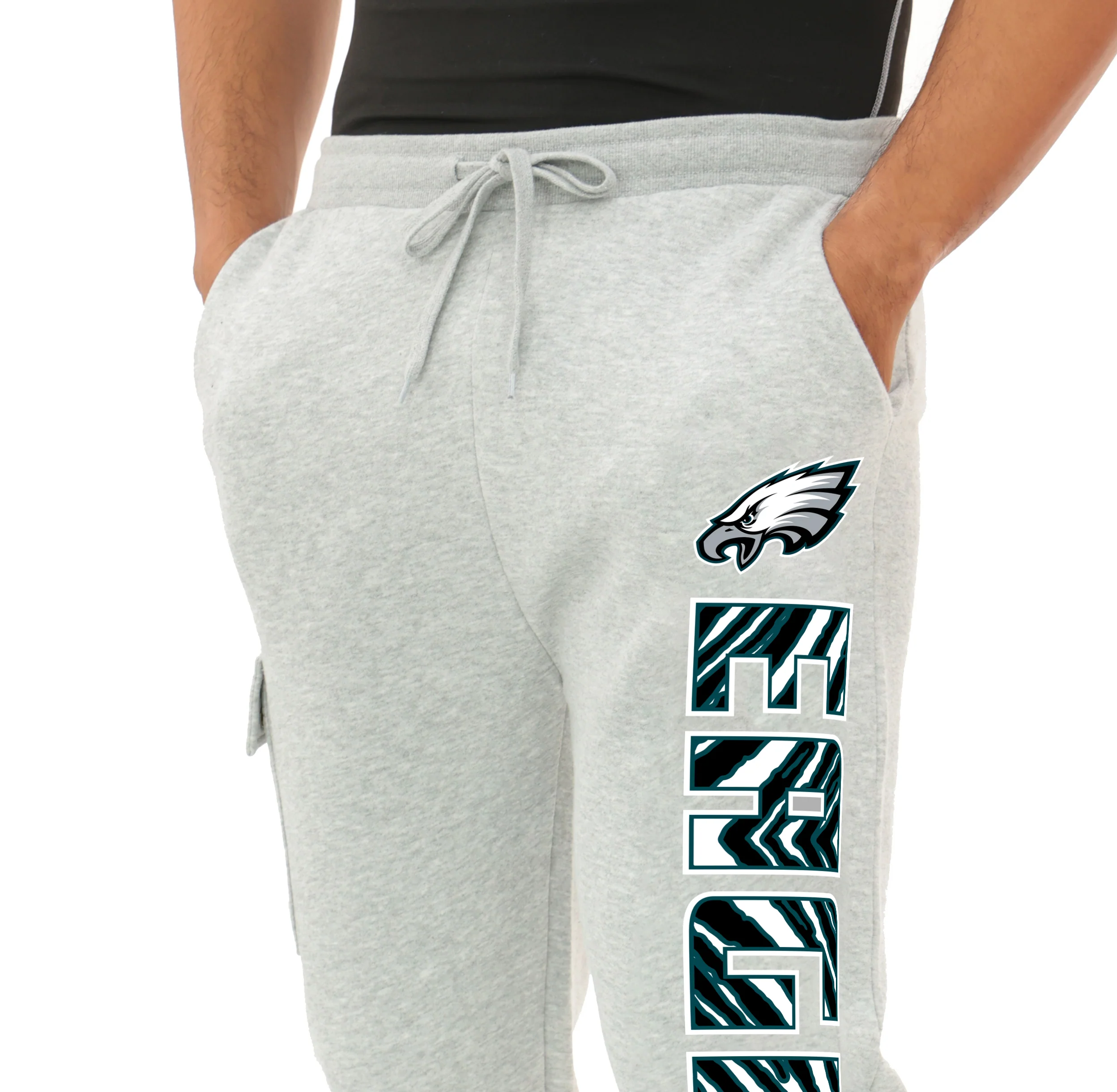 Zubaz NFL  MEN Cargo Joggers - Gray, PHILADELPHIA EAGLES - Image 2