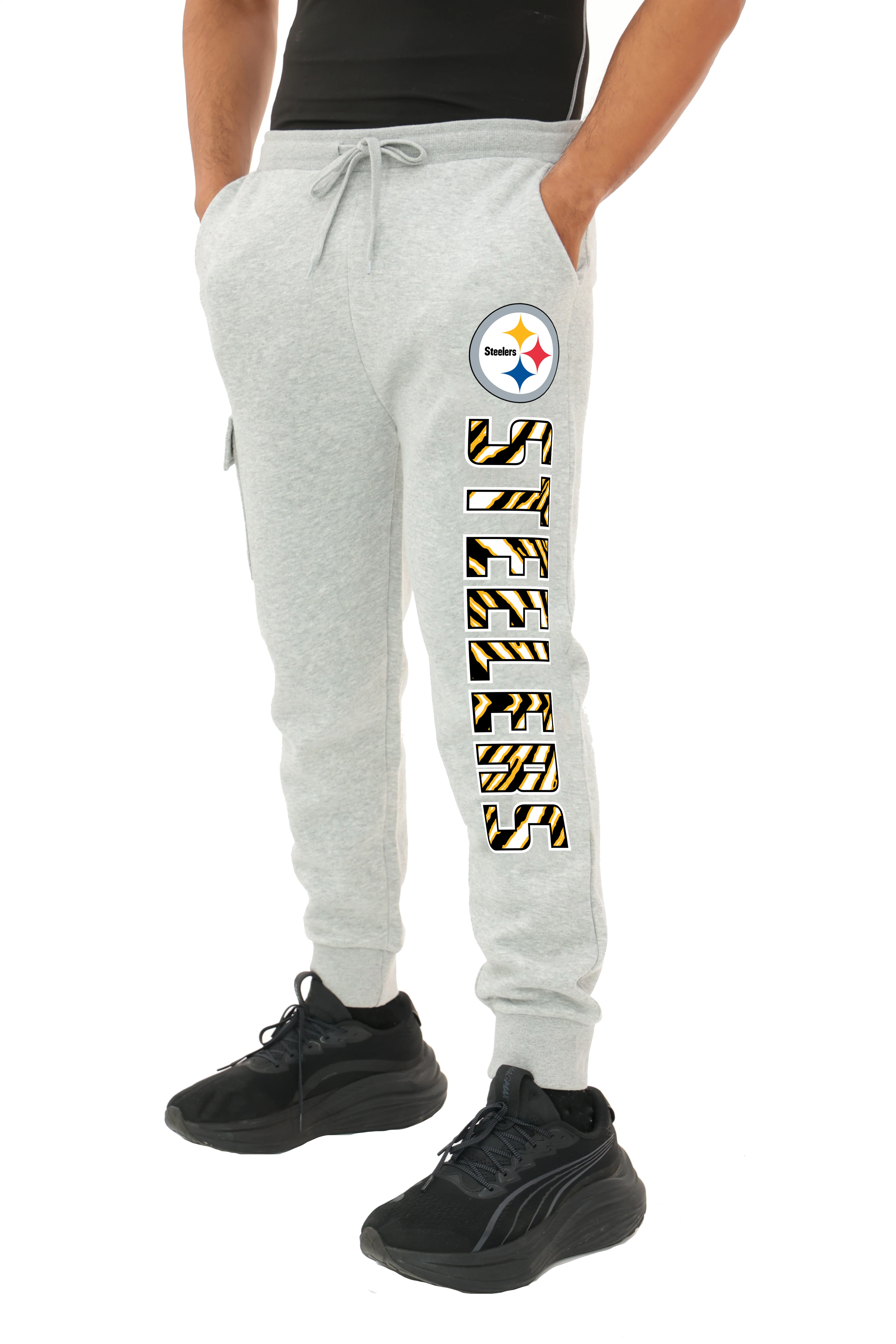 Zubaz NFL MEN Cargo Joggers - Gray, PITTSBURGH STEELERS