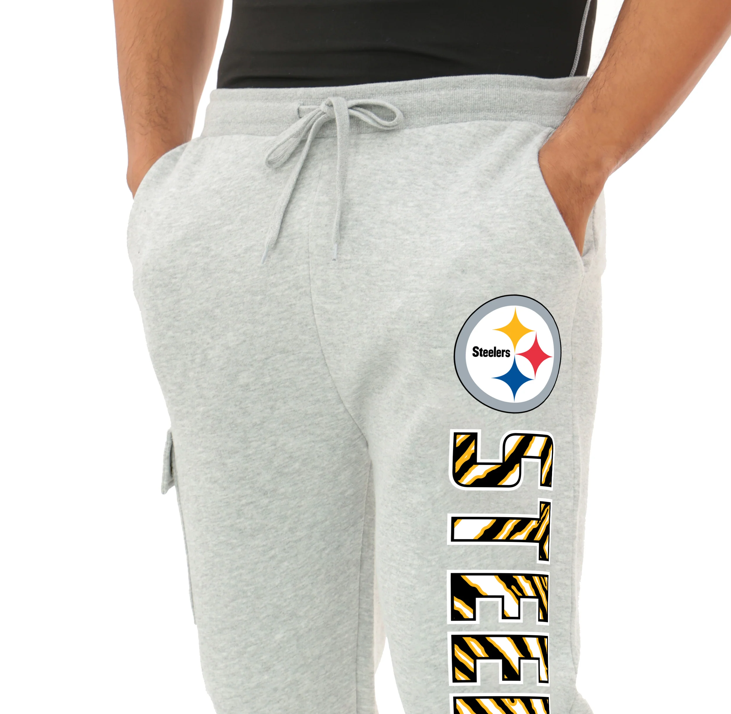 Zubaz NFL MEN Cargo Joggers - Gray, PITTSBURGH STEELERS - Image 2