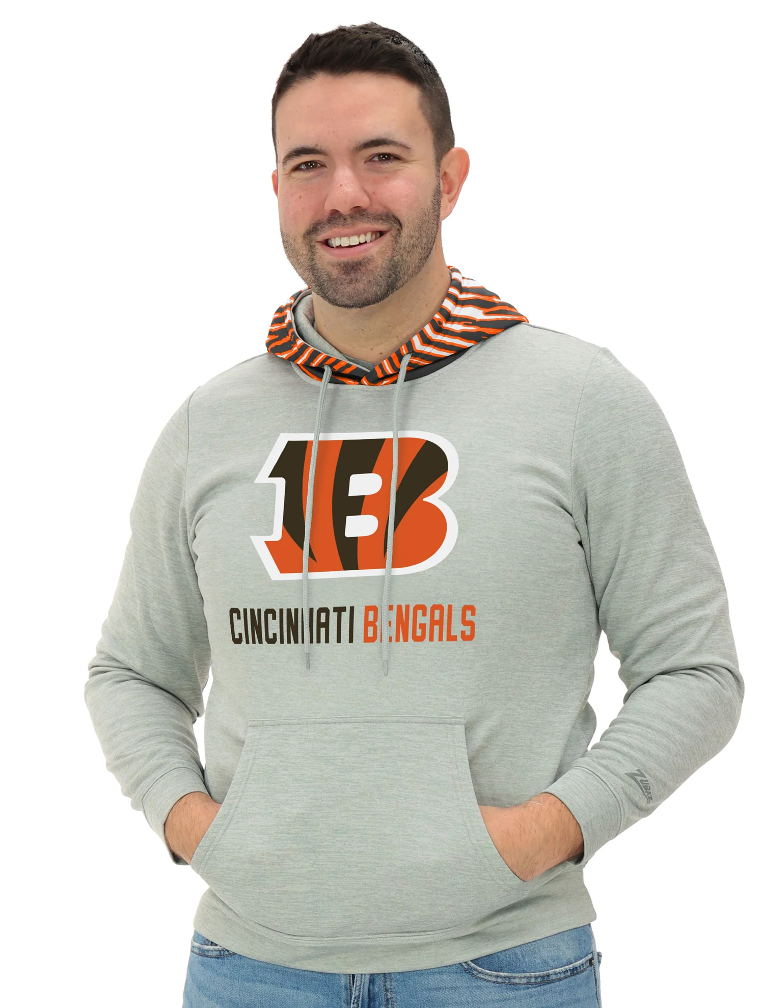 Zubaz NFL Men`s Gray Hoodie with 3C Zebra Hood, CINCINNATI BENGALS - Image 21