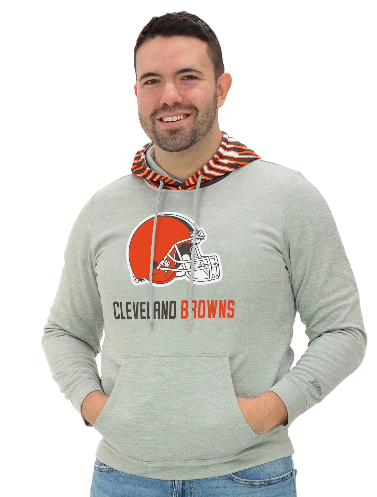 Zubaz NFL Men`s Gray Hoodie with 3C Zebra Hood, CLEVELAND BROWNS - Image 5