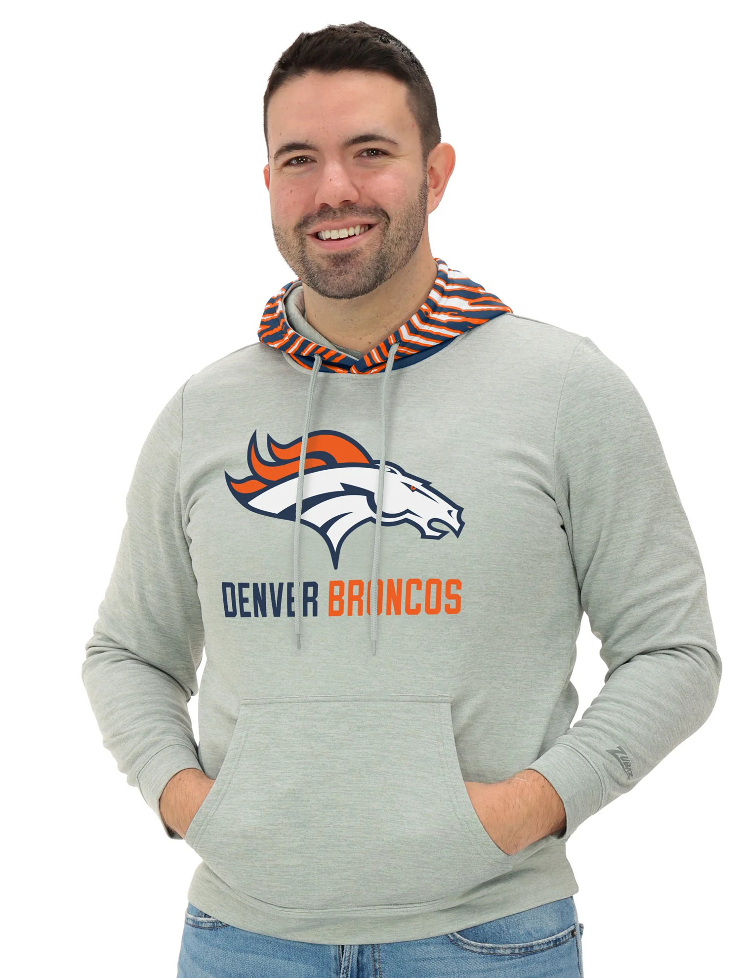 Zubaz NFL Men`s Gray Hoodie with 3C Zebra Hood, DENVER BRONCOS - Image 25