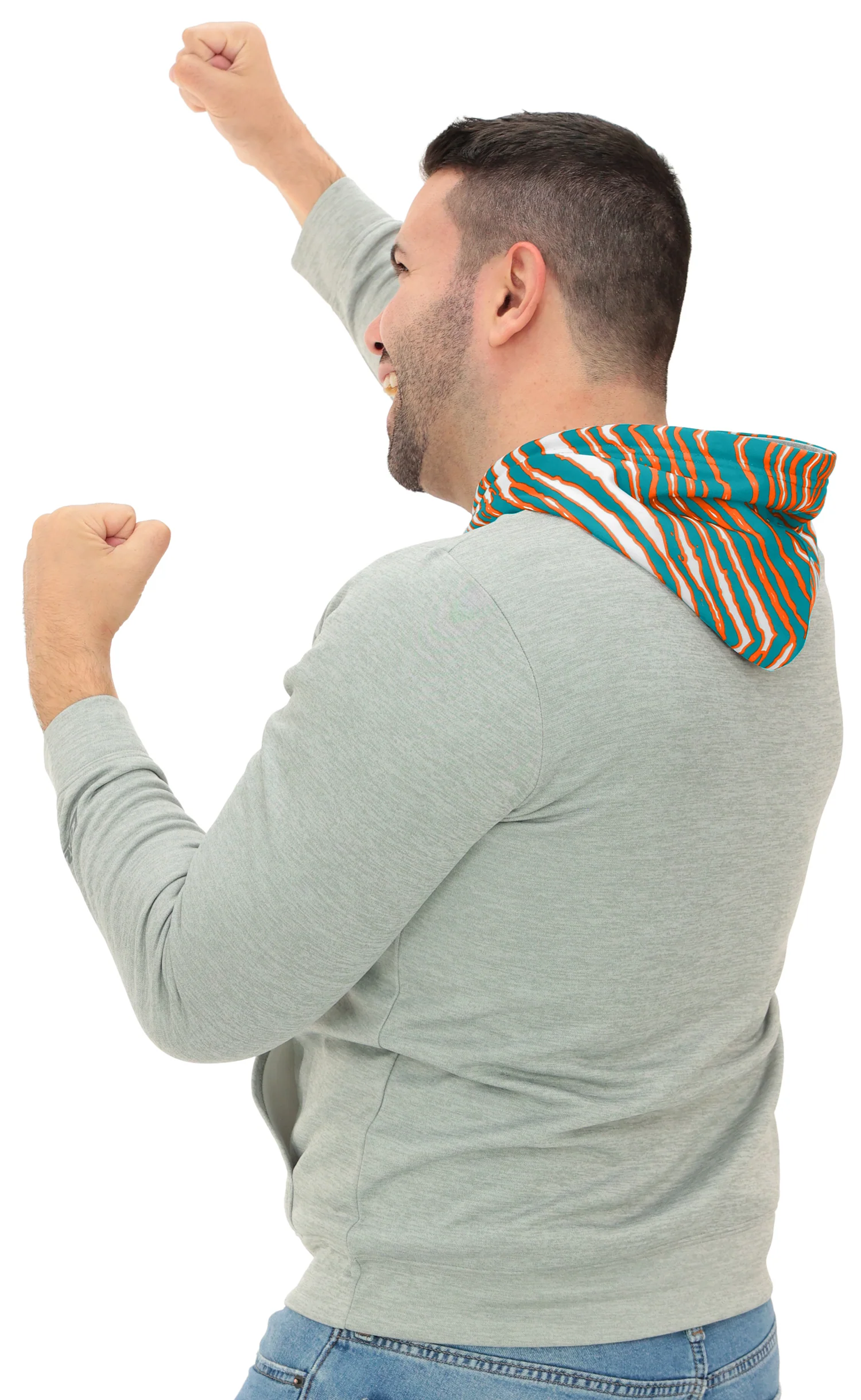 Zubaz NFL Men`s Gray Hoodie with 3C Zebra Hood, MIAMI DOLPHINS - Image 18