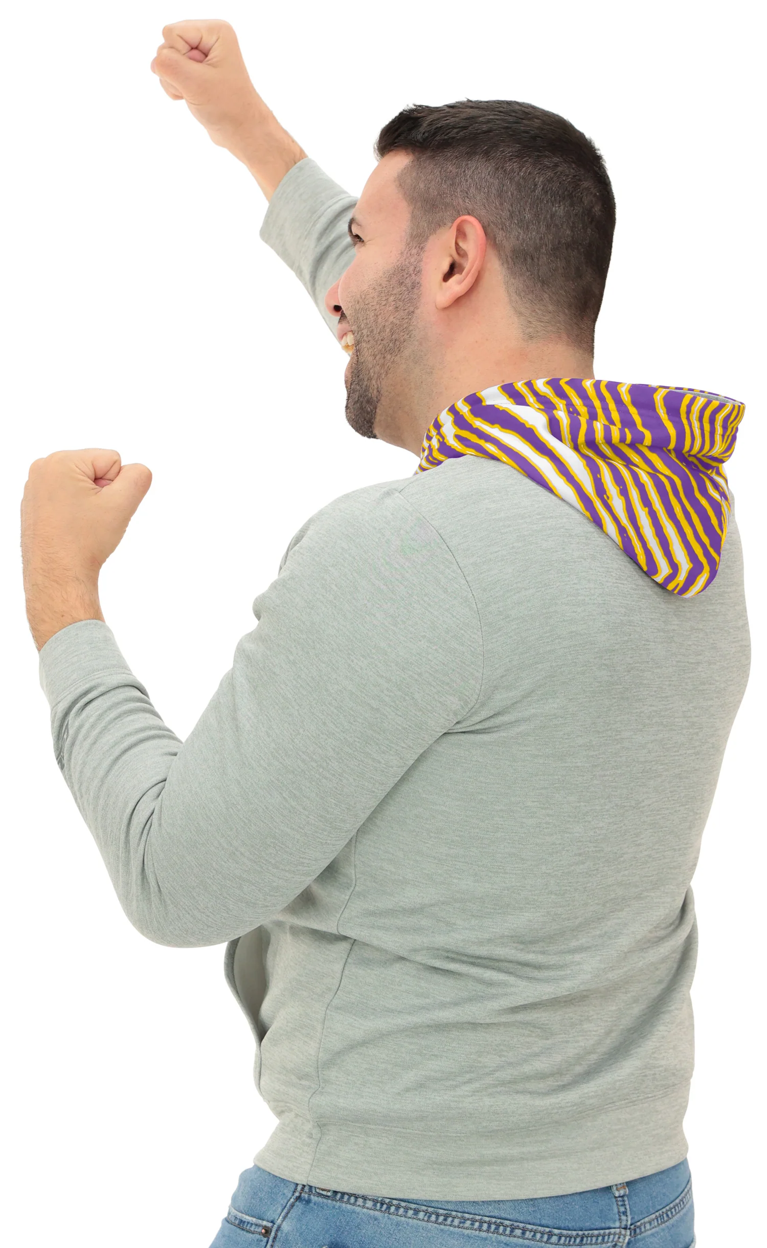 Zubaz NFL   Men`s Gray Hoodie with 3C Zebra Hood, MINNESOTA VIKINGS - Image 6
