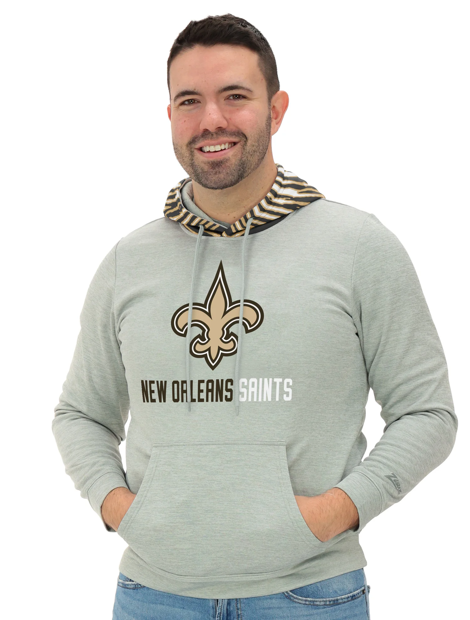 Zubaz NFL Men`s Gray Hoodie with 3C Zebra Hood, NEW ORLEANS SAINTS - Image 25