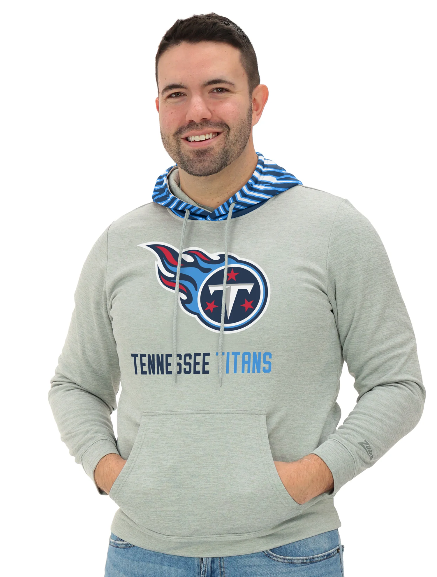 Zubaz NFL Men`s Gray Hoodie with 3C Zebra Hood, TENNESSEE TITANS