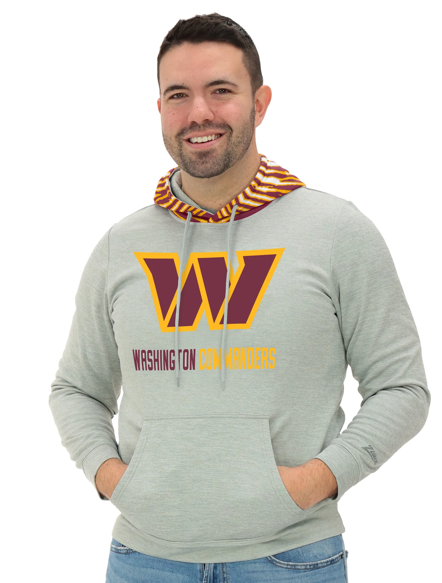 Zubaz NFL Men`s Gray Hoodie with 3C Zebra Hood, WASHINGTON COMMANDERS - Image 5