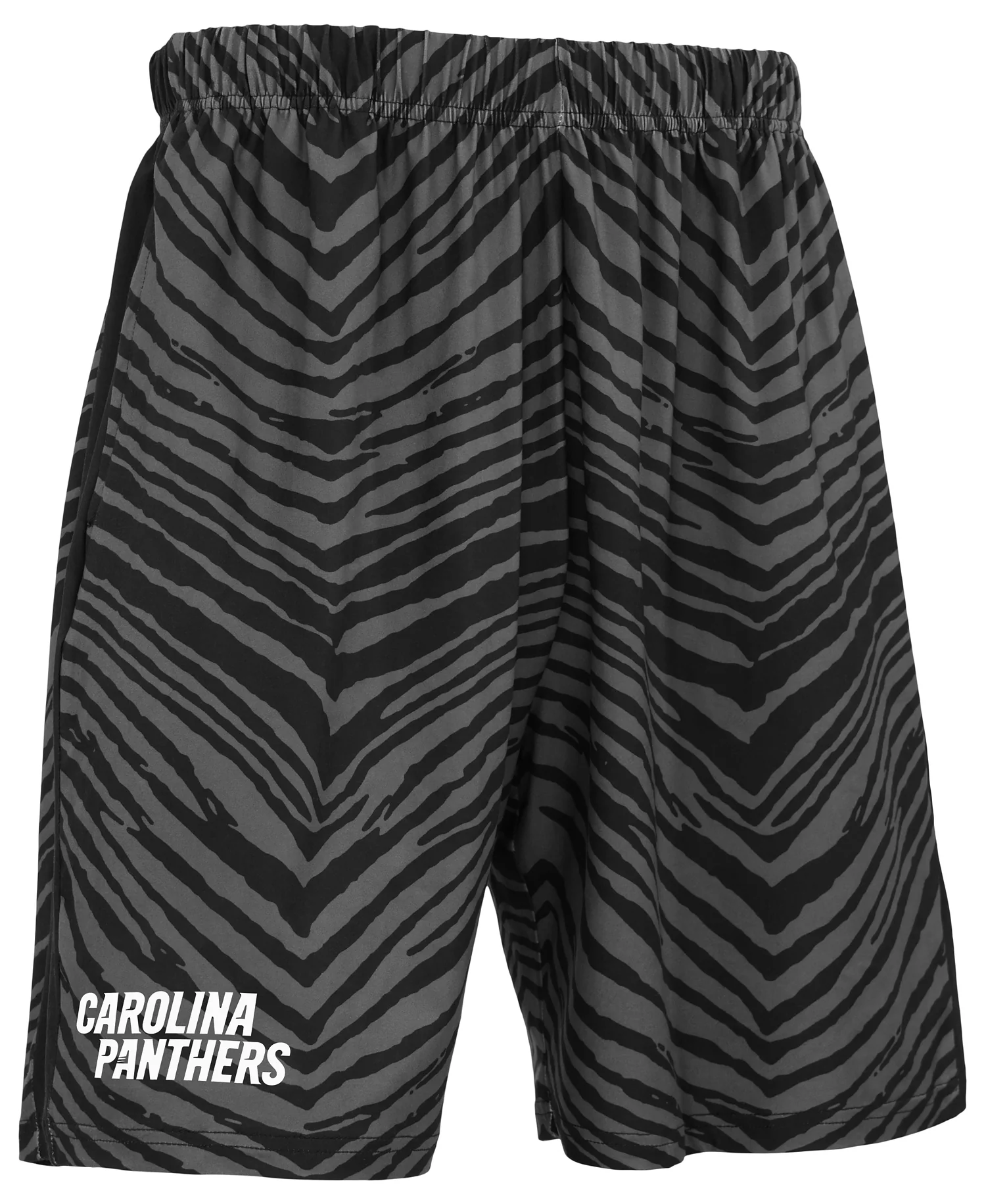 Zubaz NFL Men's 7in Zebra 2 Color Tonal Wordmark Stacked Shorts, Carolina Panthers