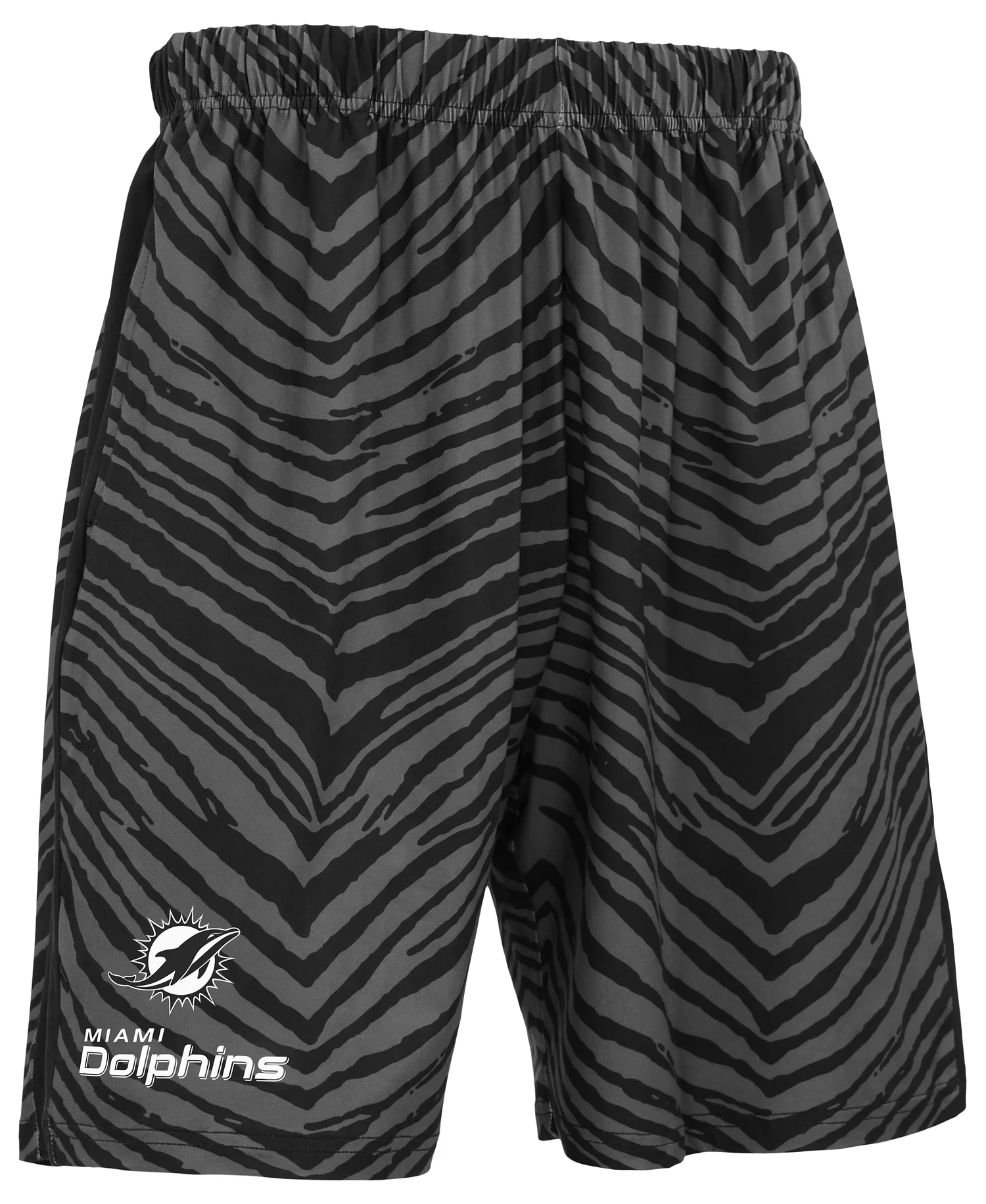 Zubaz NFL Men's 7in Zebra 2 Color Tonal Wordmark Stacked Shorts, Miami Dolphins