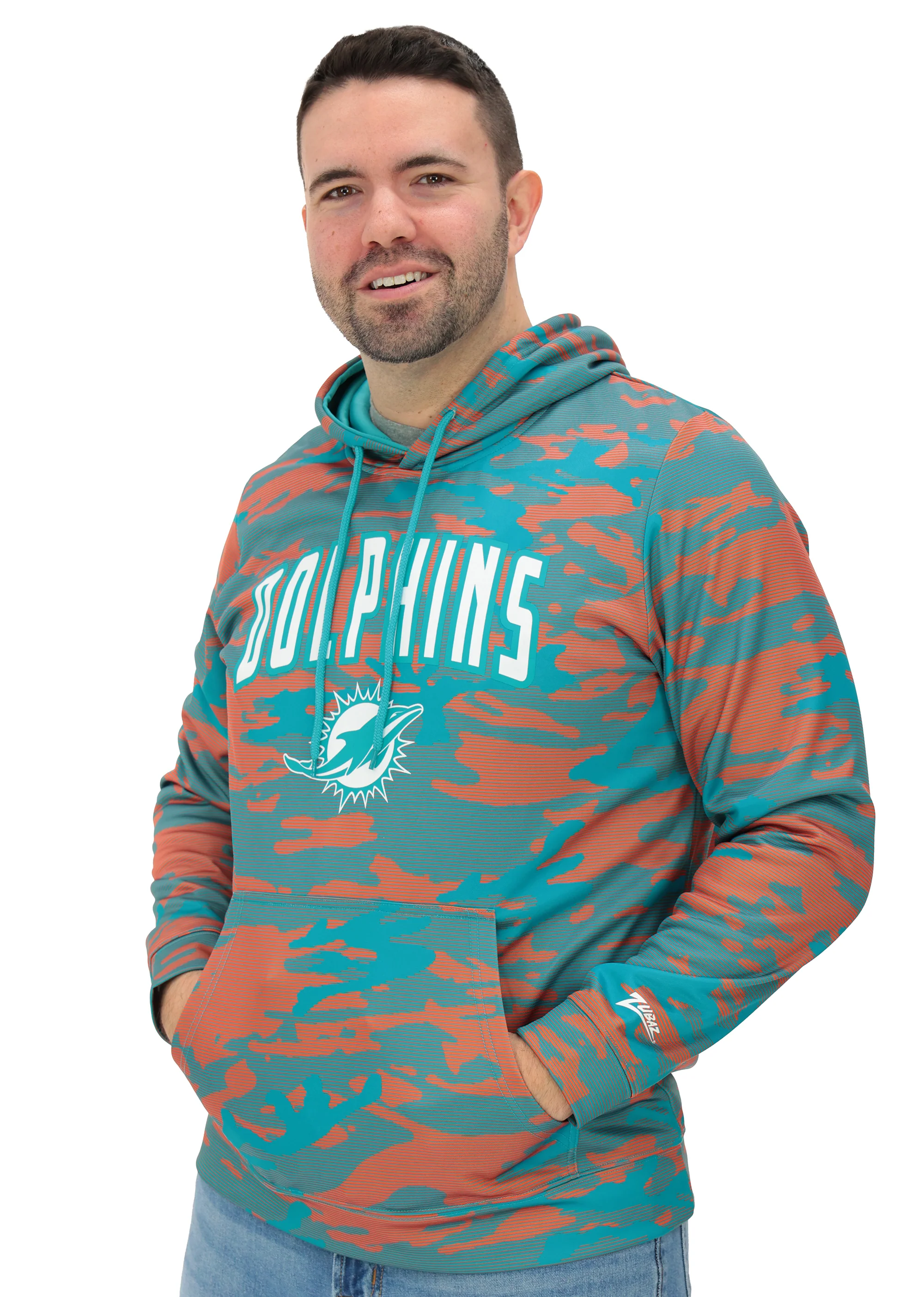 Zubaz NFL Men's Arch All Over Camo Hoodie, MIAMI DOLPHINS - Image 2