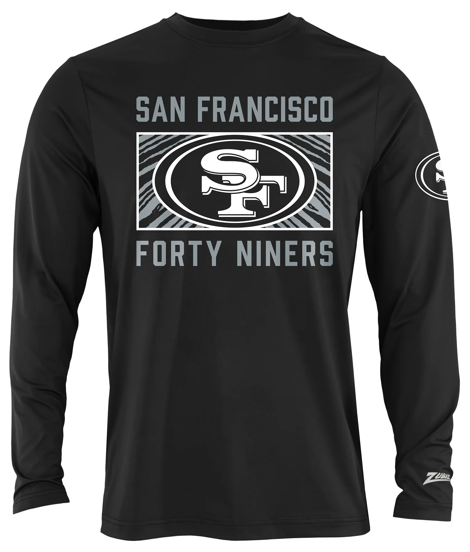 Zubaz NFL Men's Black End Zone Long Sleeve T-Shirt, San Francisco 49ers