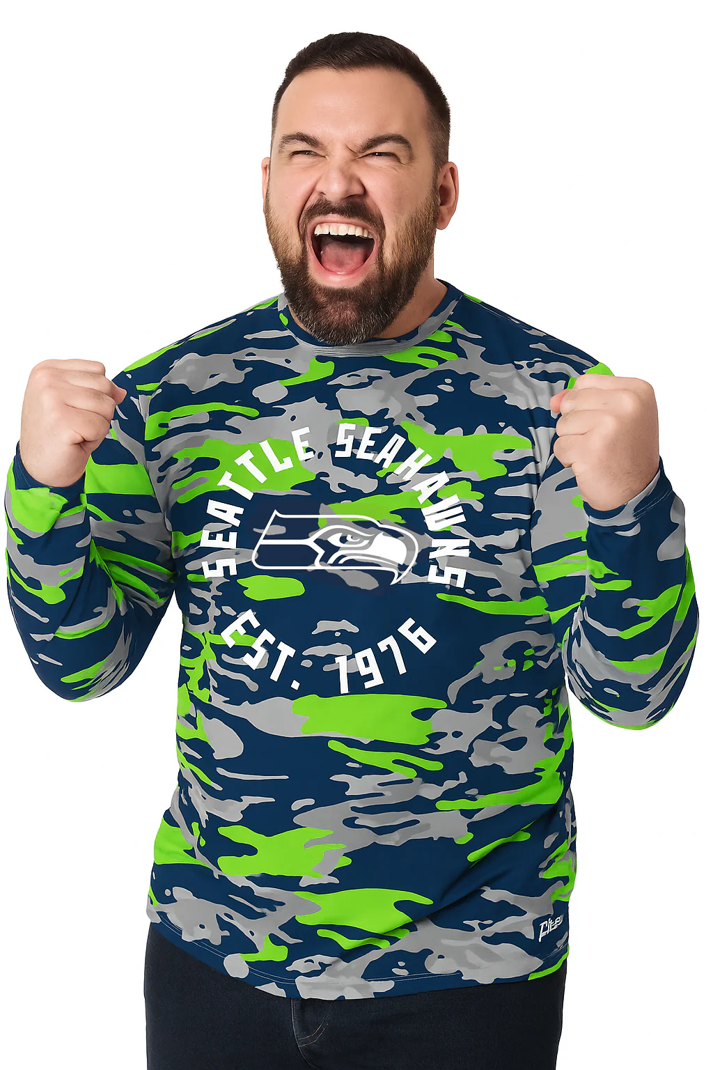 Zubaz NFL Men's Camo Alternate Color with White Circle Logo Long Sleeve T-Shirt, Seattle Seahawks - Image 42