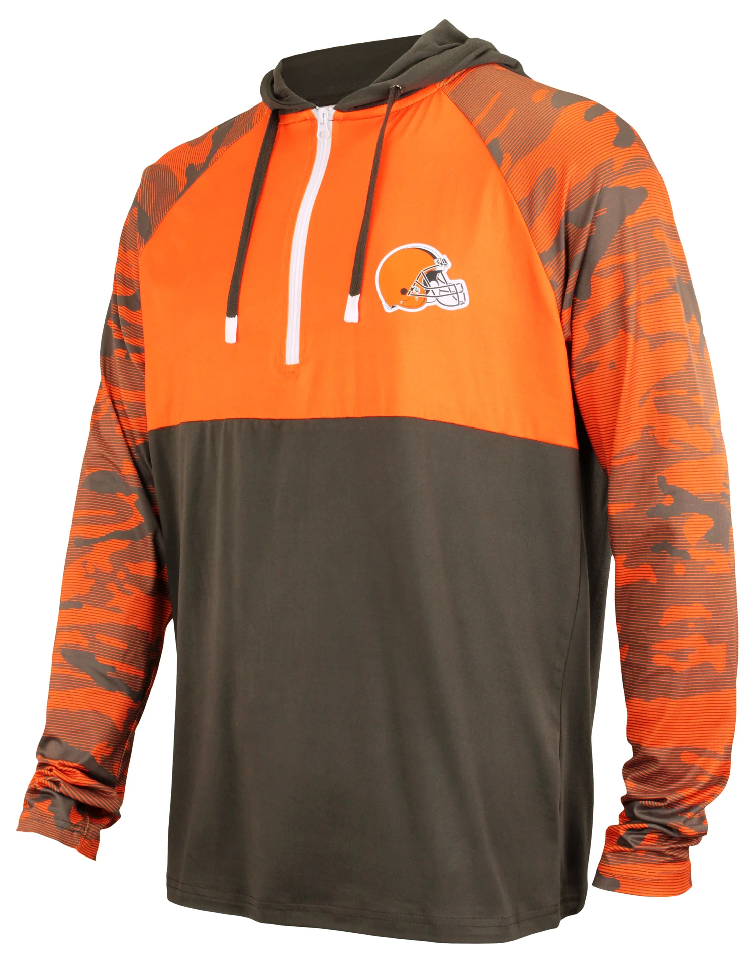 Zubaz NFL Men's Camo Line Sleeves Lightweight 1/4 Zip Color Block Hoodie, CLEVELAND BROWNS - Image 7