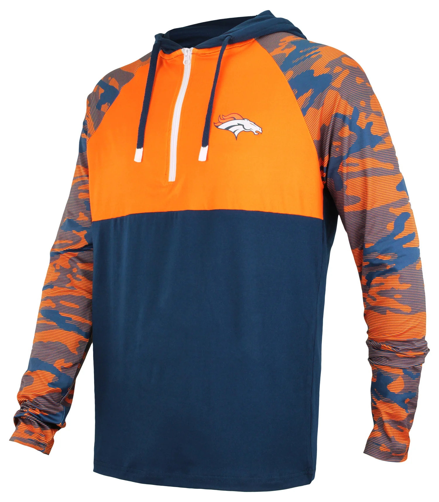 Zubaz NFL Men's Camo Line Sleeves Lightweight 1/4 Zip Color Block Hoodie, DENVER BRONCOS - Image 2