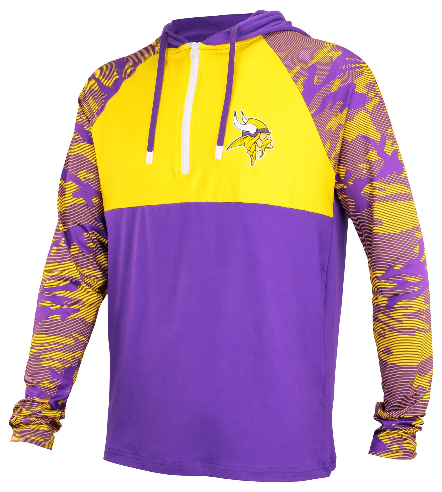 Zubaz NFL Men's Camo Line Sleeves Lightweight 1/4 Zip Color Block Hoodie, MINNESOTA VIKINGS - Image 2