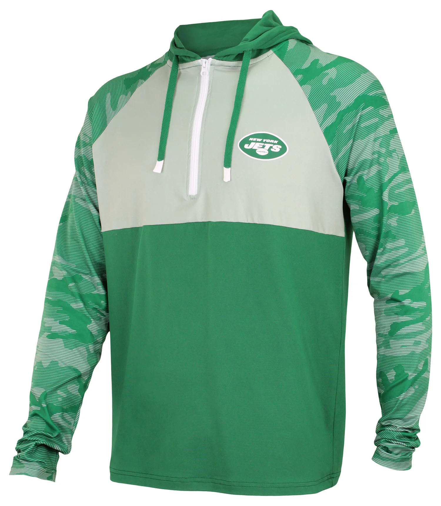 Zubaz NFL Men's Camo Line Sleeves Lightweight 1/4 Zip Color Block Hoodie, NEW YORK JETS