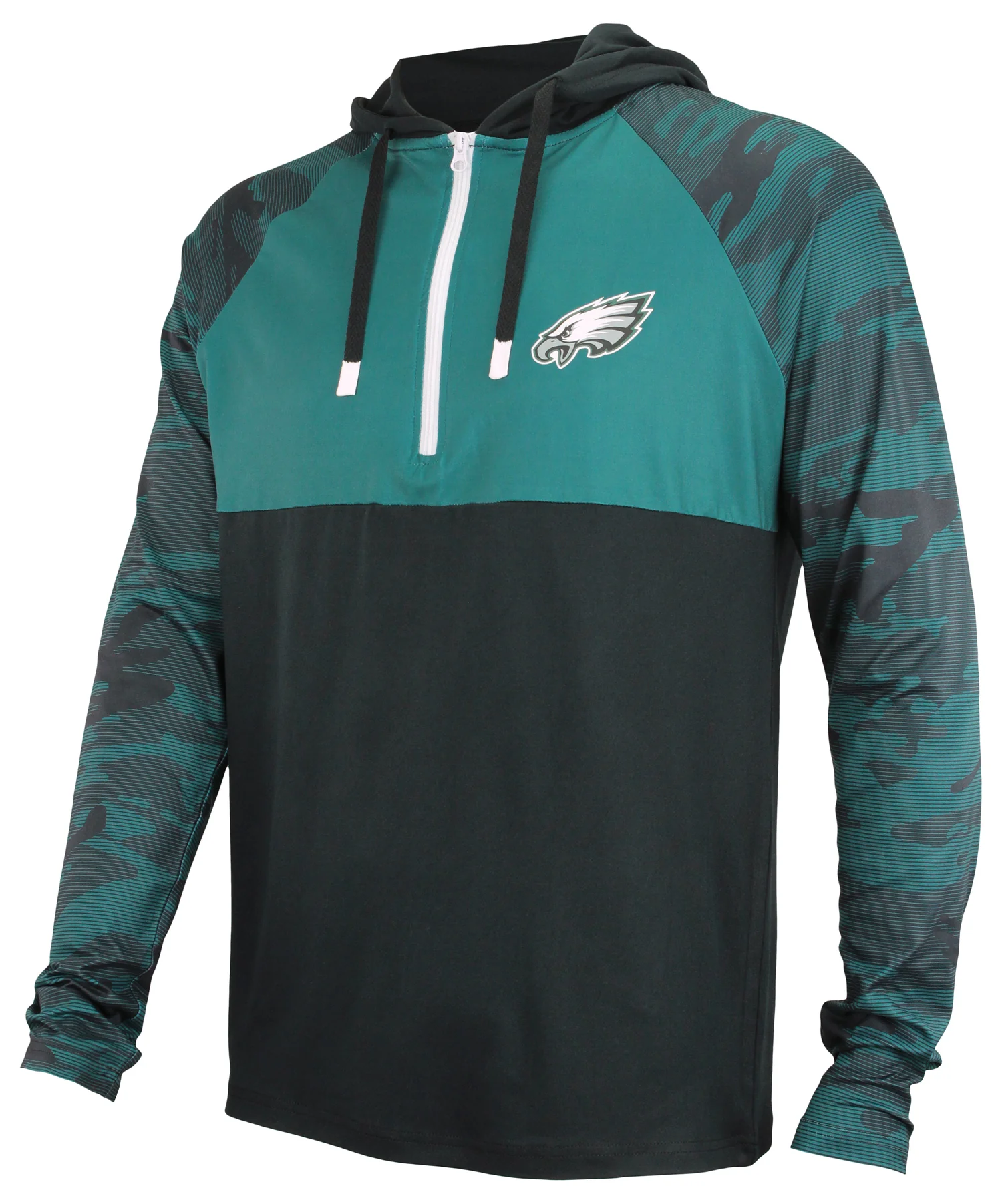 Zubaz NFL Men's Camo Line Sleeves Lightweight 1/4 Zip Color Block Hoodie, PHILADELPHIA EAGLES - Image 2