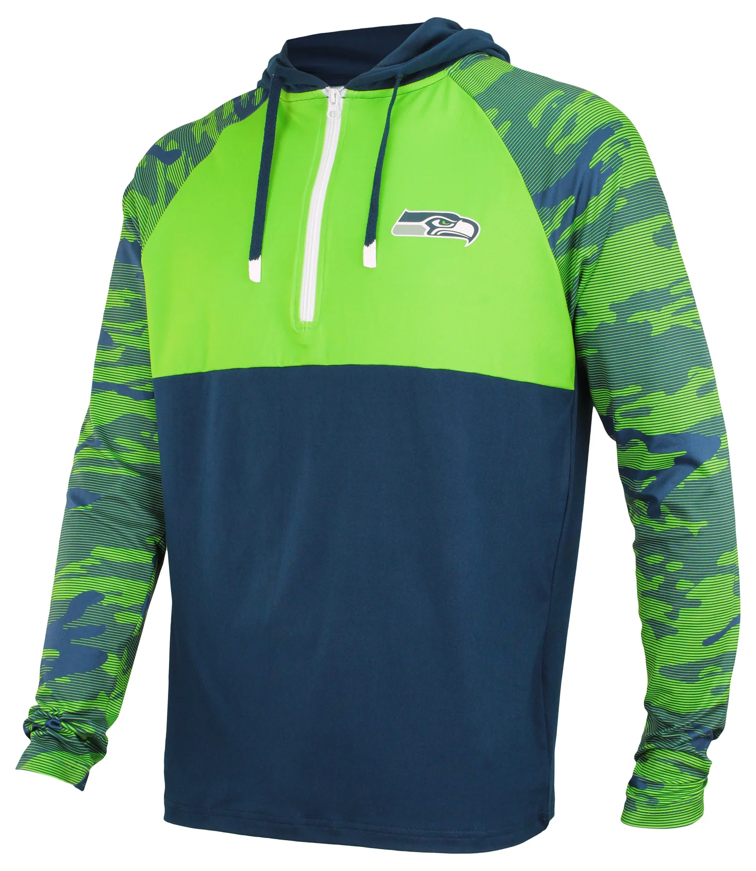 Zubaz NFL Men's Camo Line Sleeves Lightweight 1/4 Zip Color Block Hoodie, SEATTLE SEAHAWKS - Image 2