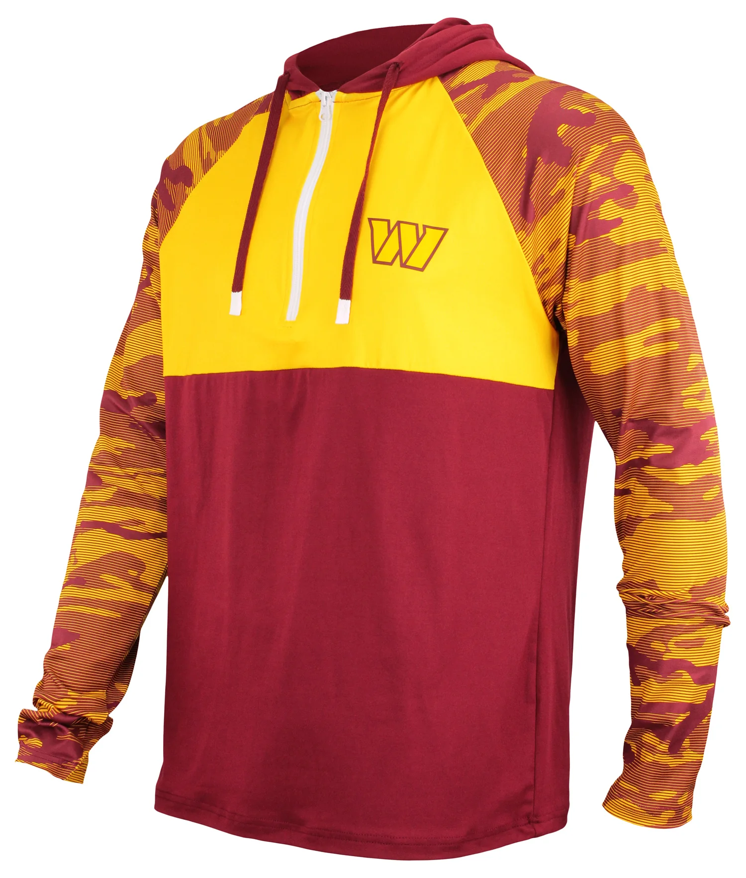 Zubaz NFL Men's Camo Line Sleeves Lightweight 1/4 Zip Color Block Hoodie, WASHINGTON COMMANDERS - Image 2