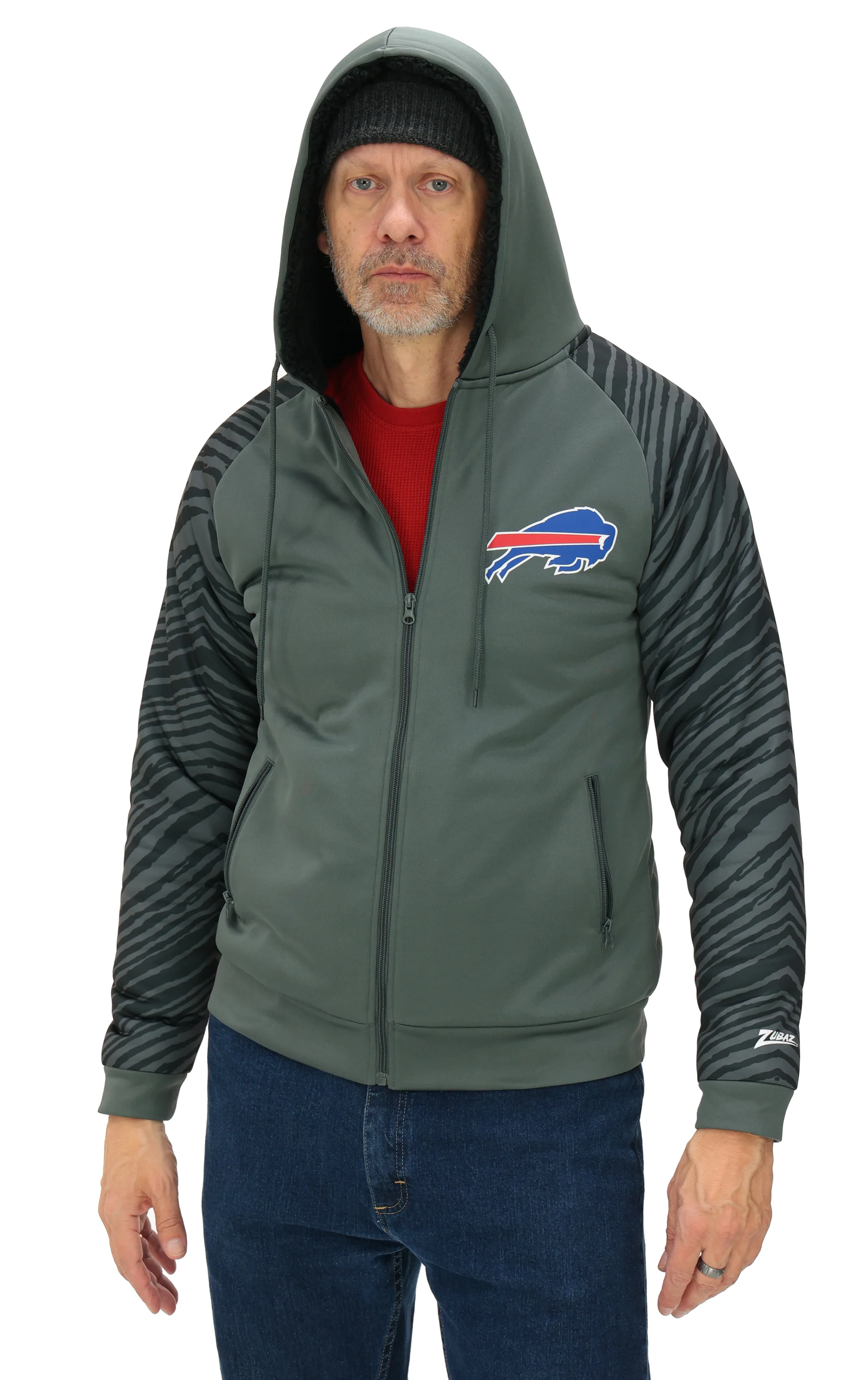 Zubaz NFL Men's Charcoal Tonal Zebra Sherpa Lined Raglan Full Zip Hoodie, BUFFALO BILLS - Image 20