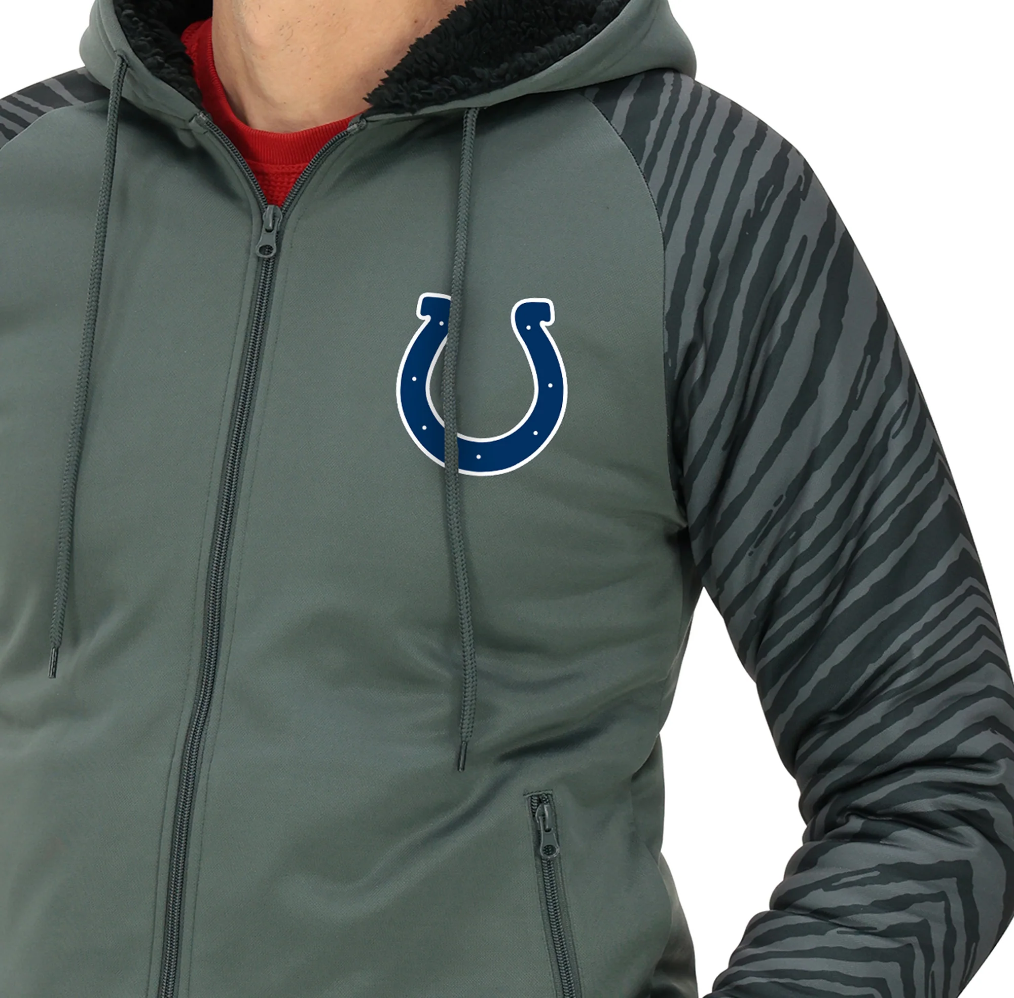 Zubaz NFL Men's Charcoal Tonal Zebra Sherpa Lined Raglan Full Zip Hoodie, INDIANAPOLIS COLTS - Image 38