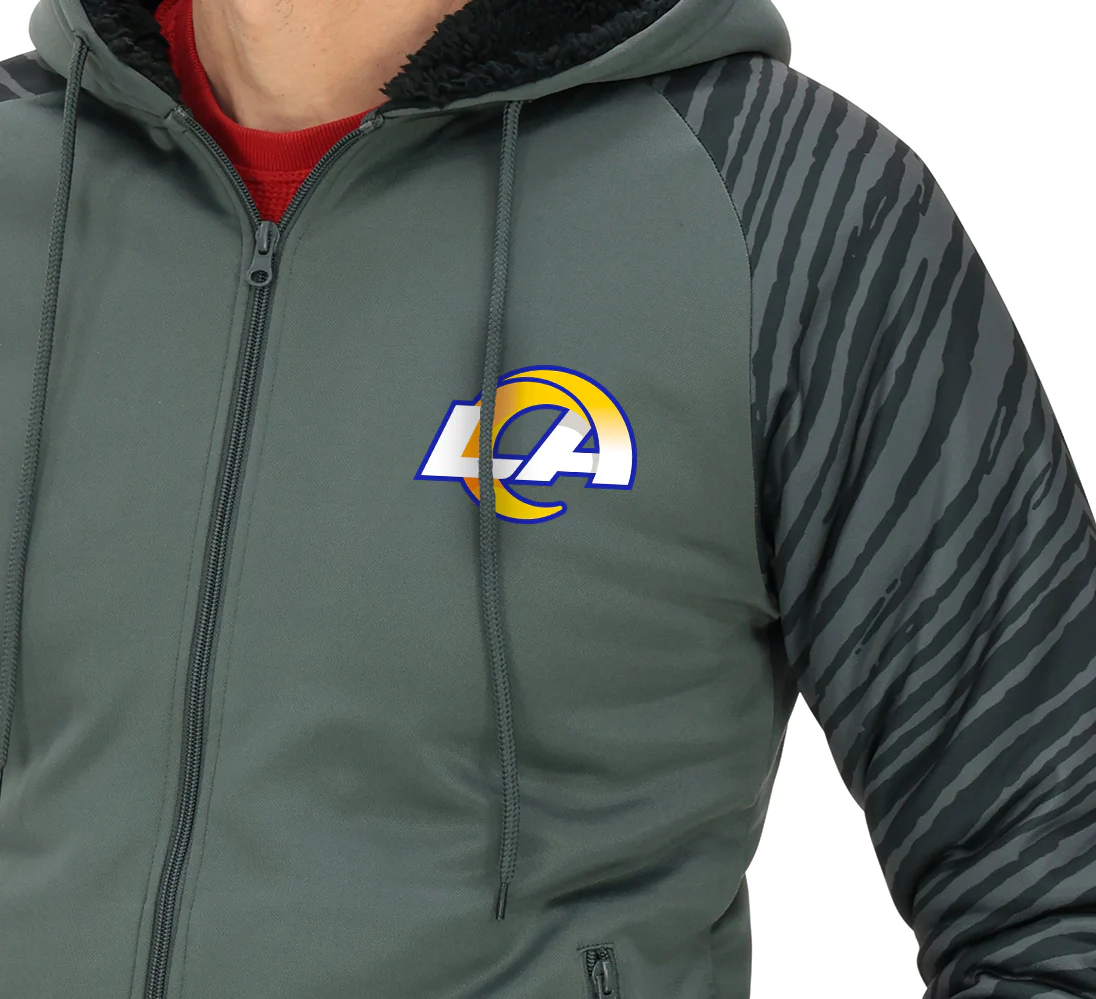 Zubaz NFL Men's Charcoal Tonal Zebra Sherpa Lined Raglan Full Zip Hoodie, LOS ANGELES RAMS - Image 32