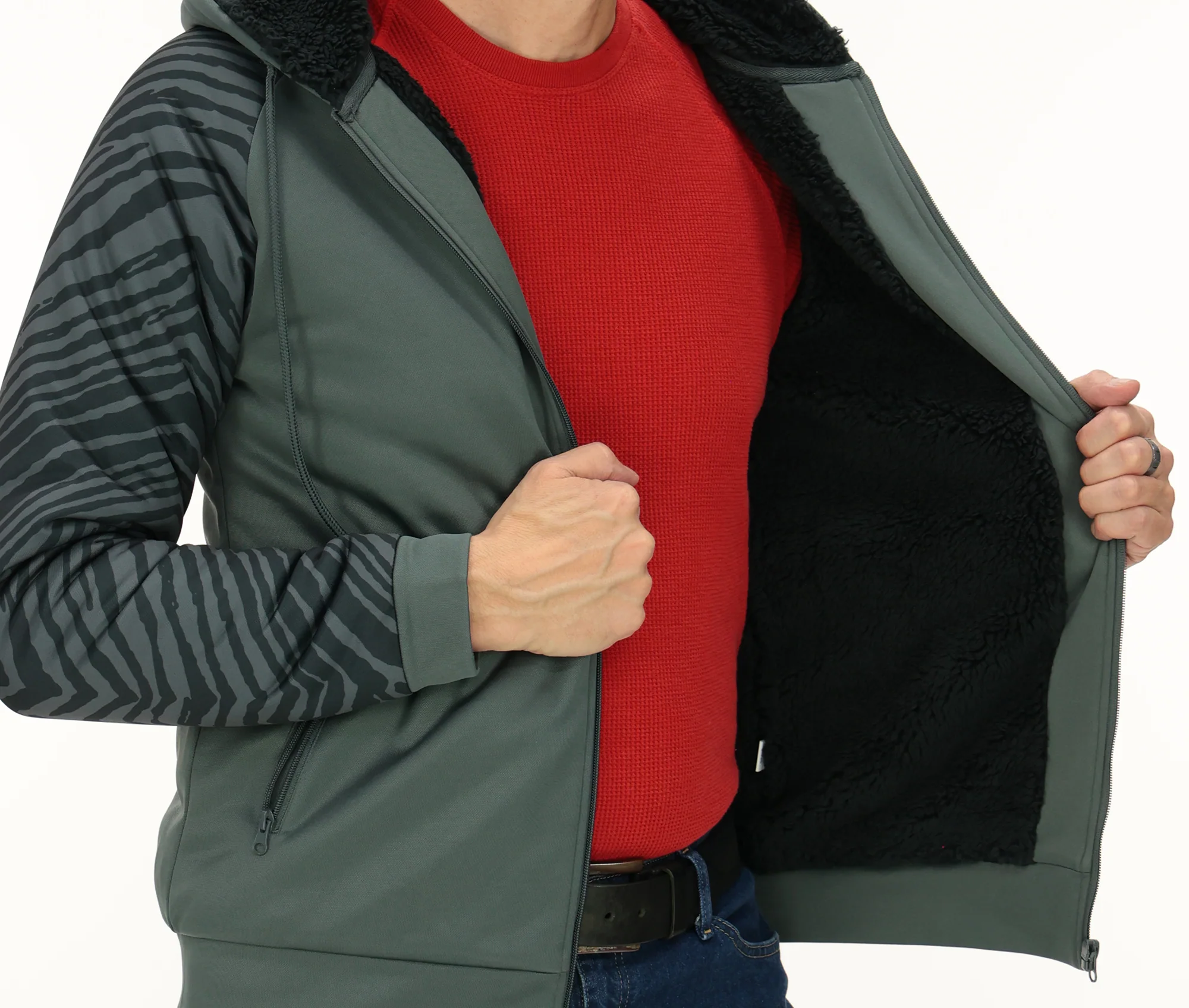 Zubaz NFL   Men's Charcoal Tonal Zebra Sherpa Lined Raglan Full Zip Hoodie, MIAMI DOLPHINS - Image 12