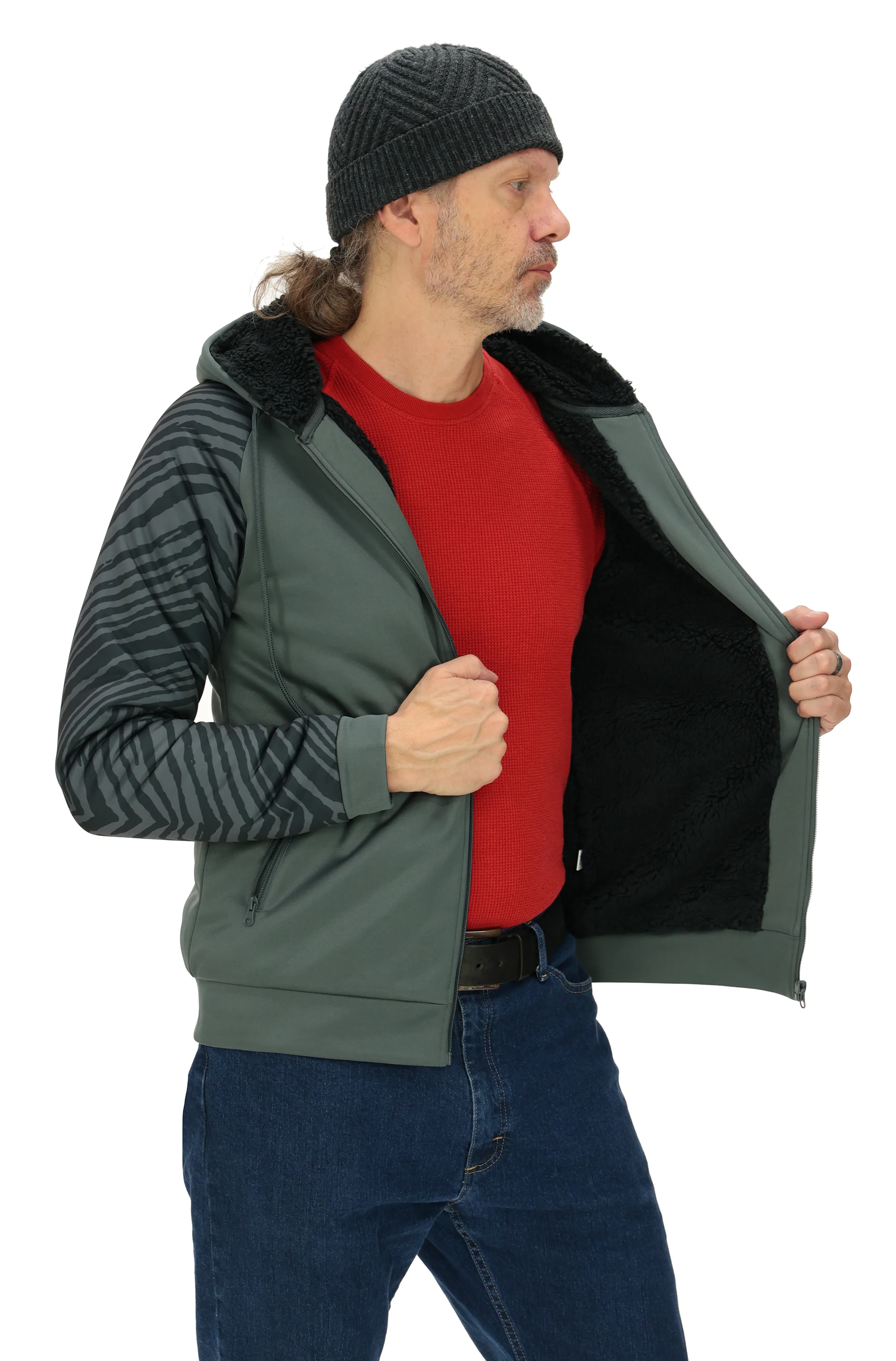 Zubaz NFL   Men's Charcoal Tonal Zebra Sherpa Lined Raglan Full Zip Hoodie, MIAMI DOLPHINS - Image 29