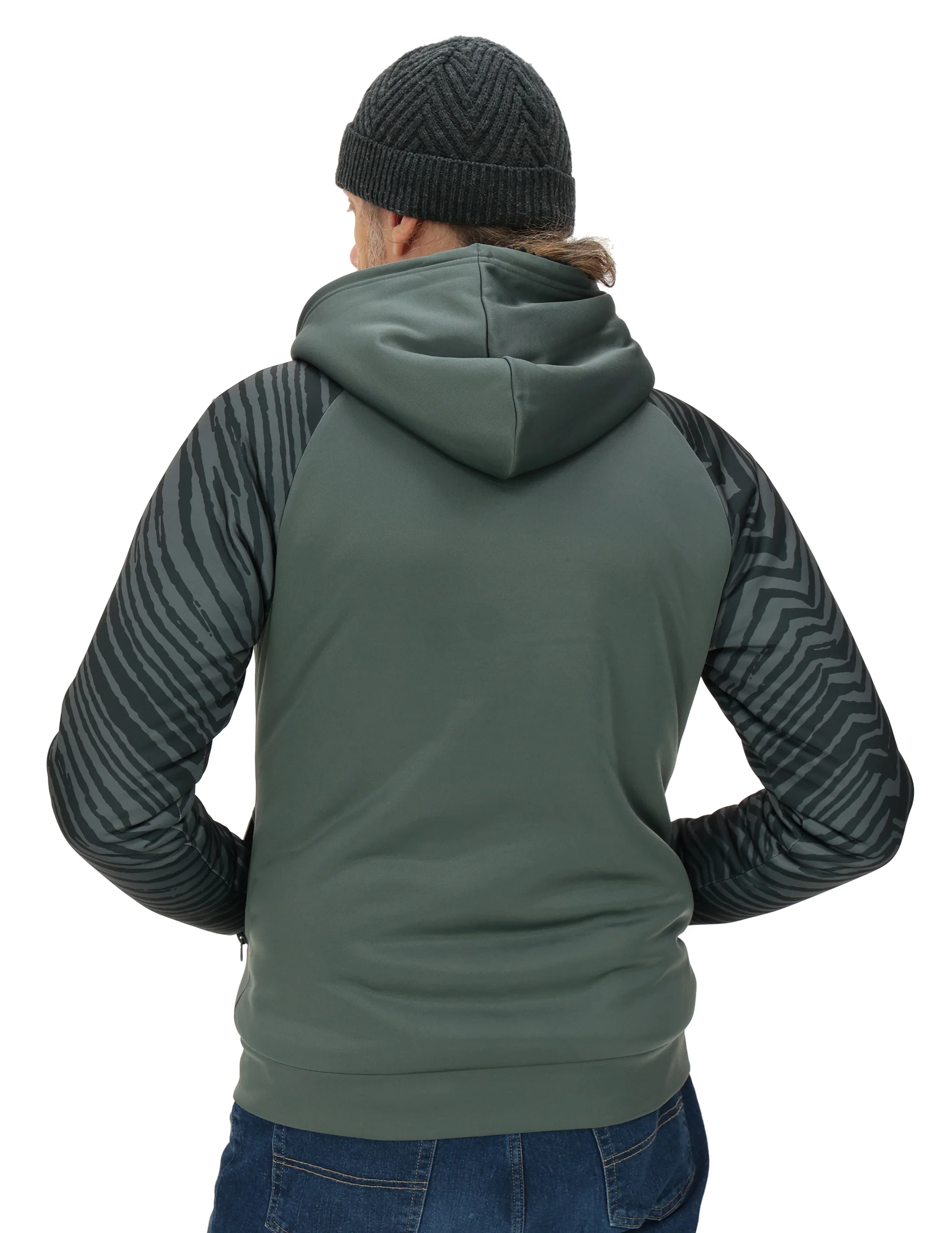 Zubaz NFL   Men's Charcoal Tonal Zebra Sherpa Lined Raglan Full Zip Hoodie, MIAMI DOLPHINS - Image 46