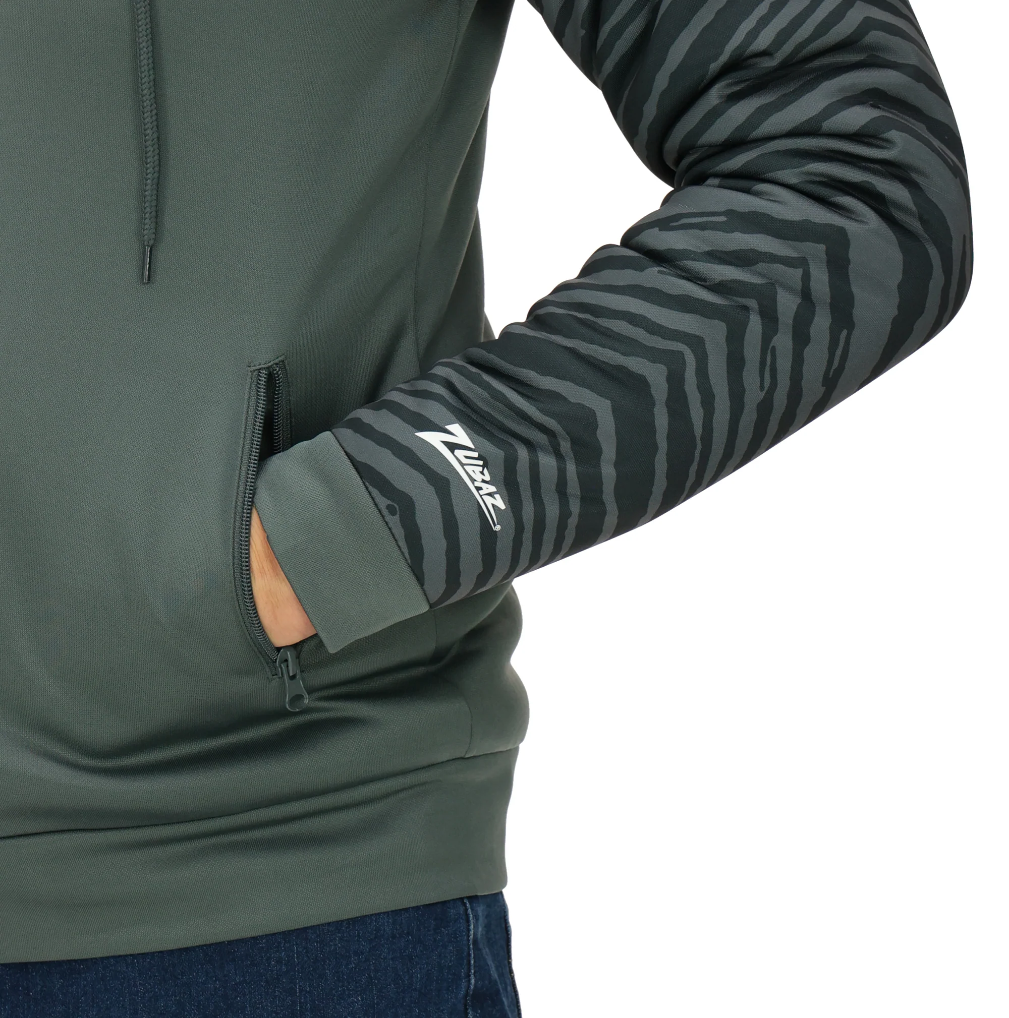 Zubaz NFL Men's Charcoal Tonal Zebra Sherpa Lined Raglan Full Zip Hoodie, NEW ENGLAND PATRIOTS - Image 9