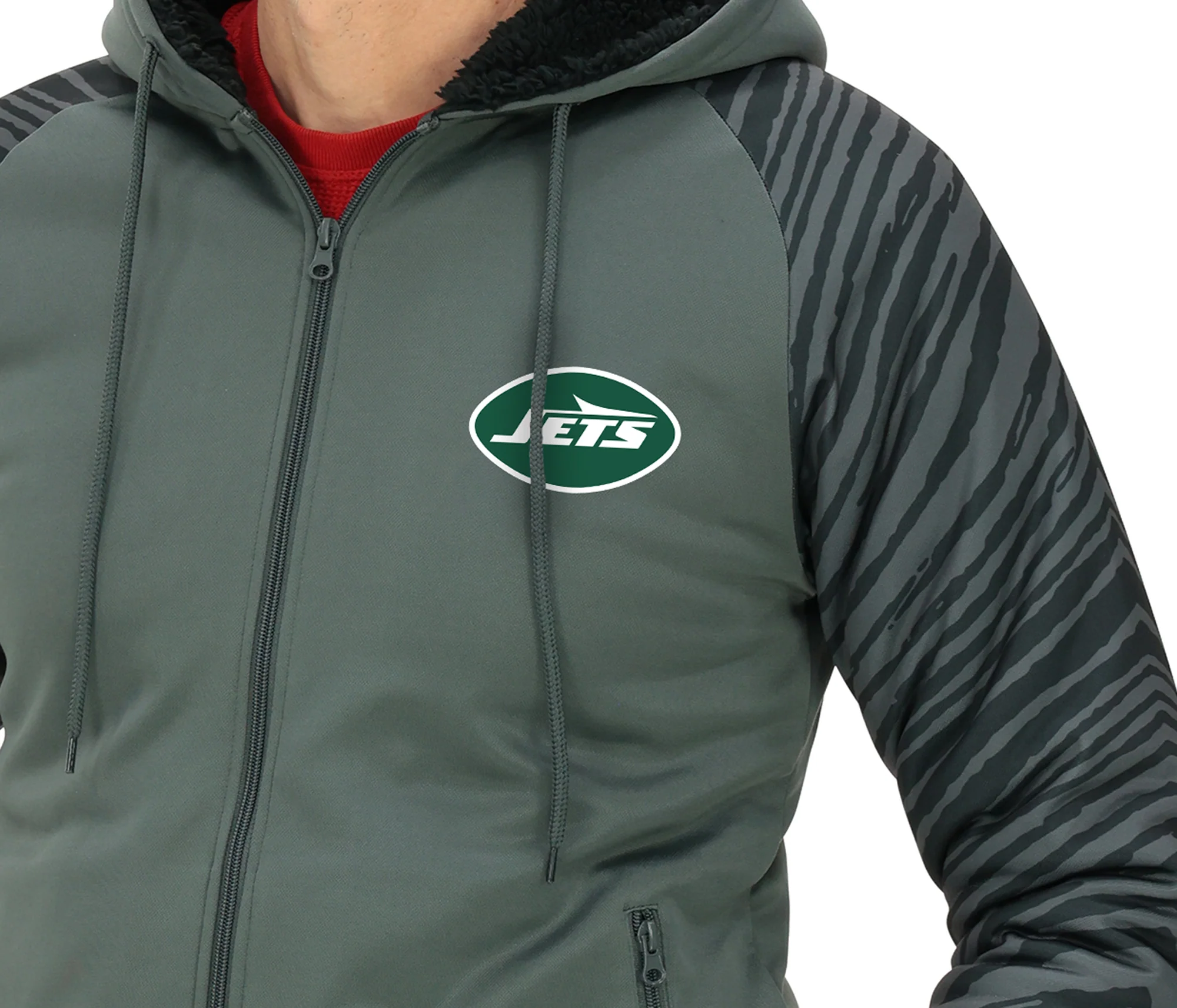 Zubaz NFL Men's Charcoal Tonal Zebra Sherpa Lined Raglan Full Zip Hoodie, NEW YORK JETS - Image 32