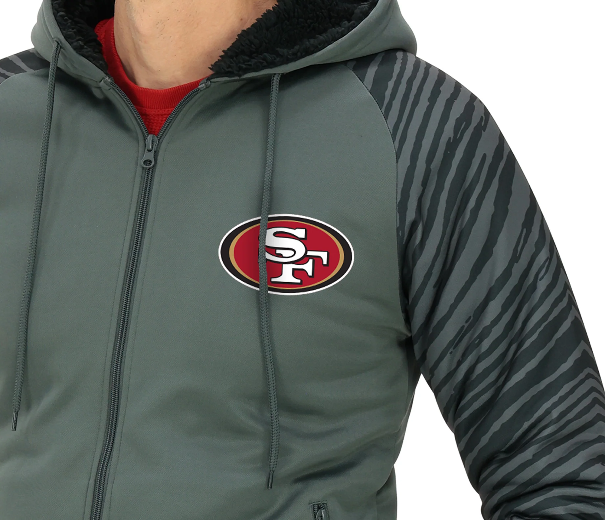 Zubaz NFL Men's Charcoal Tonal Zebra Sherpa Lined Raglan Full Zip Hoodie, SAN FRANCISCO 49ERS - Image 32