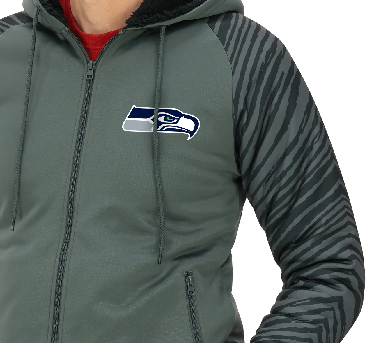 Zubaz NFL Men's Charcoal Tonal Zebra Sherpa Lined Raglan Full Zip Hoodie, SEATTLE SEAHAWKS - Image 32