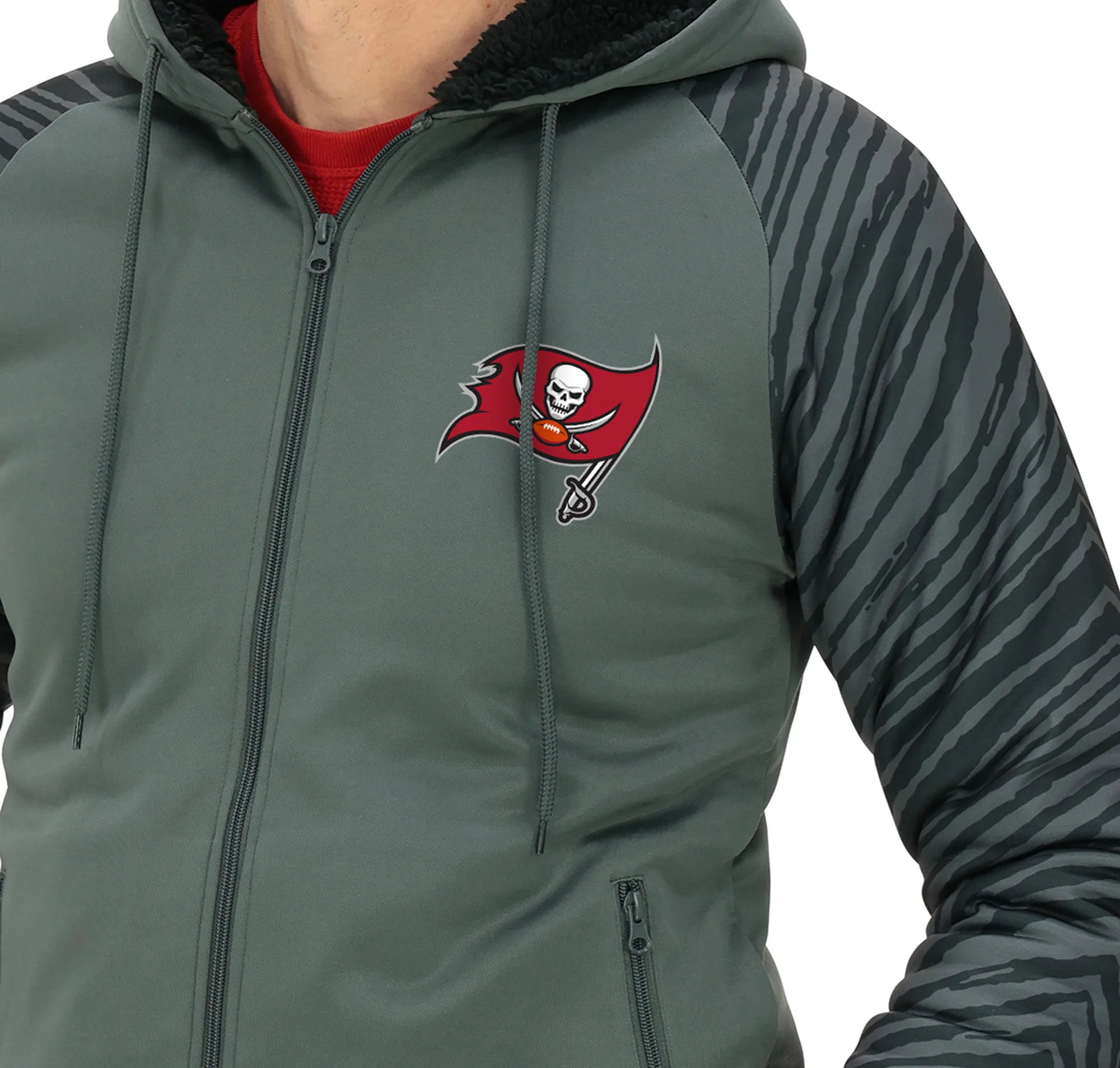 Zubaz NFL Men's Charcoal Tonal Zebra Sherpa Lined Raglan Full Zip Hoodie, TAMPA BAY BUCCANEERS - Image 51