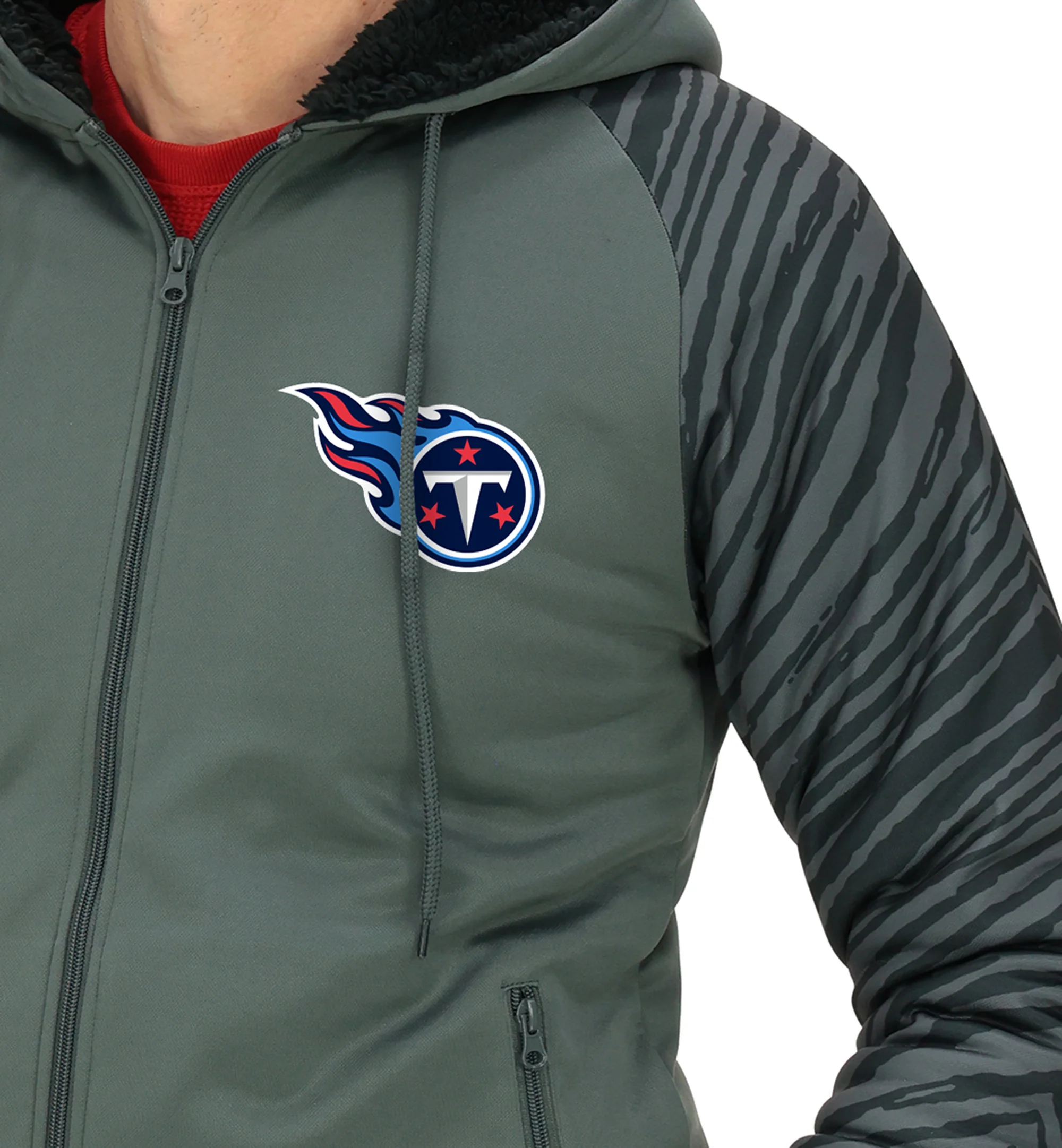 Zubaz NFL Men's Charcoal Tonal Zebra Sherpa Lined Raglan Full Zip Hoodie, TENNESSEE TITANS - Image 32