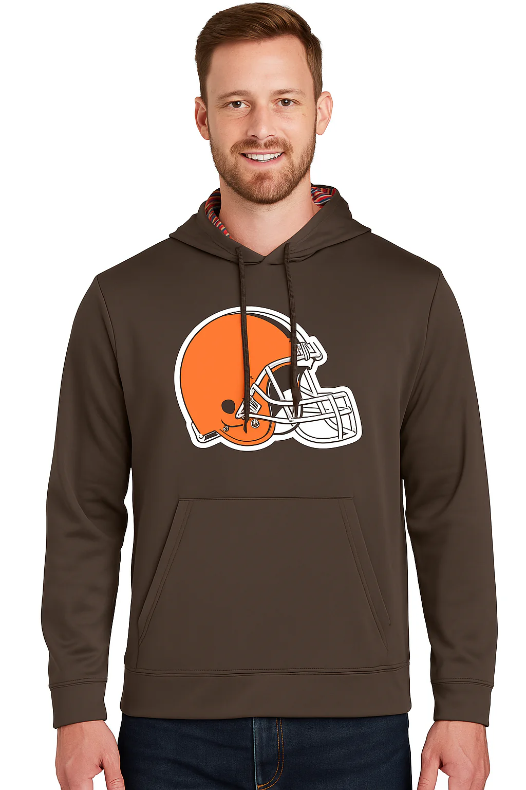 Zubaz NFL Men's Cleveland Browns Team Color Primary Logo With Zebra Hood Liner - Image 2