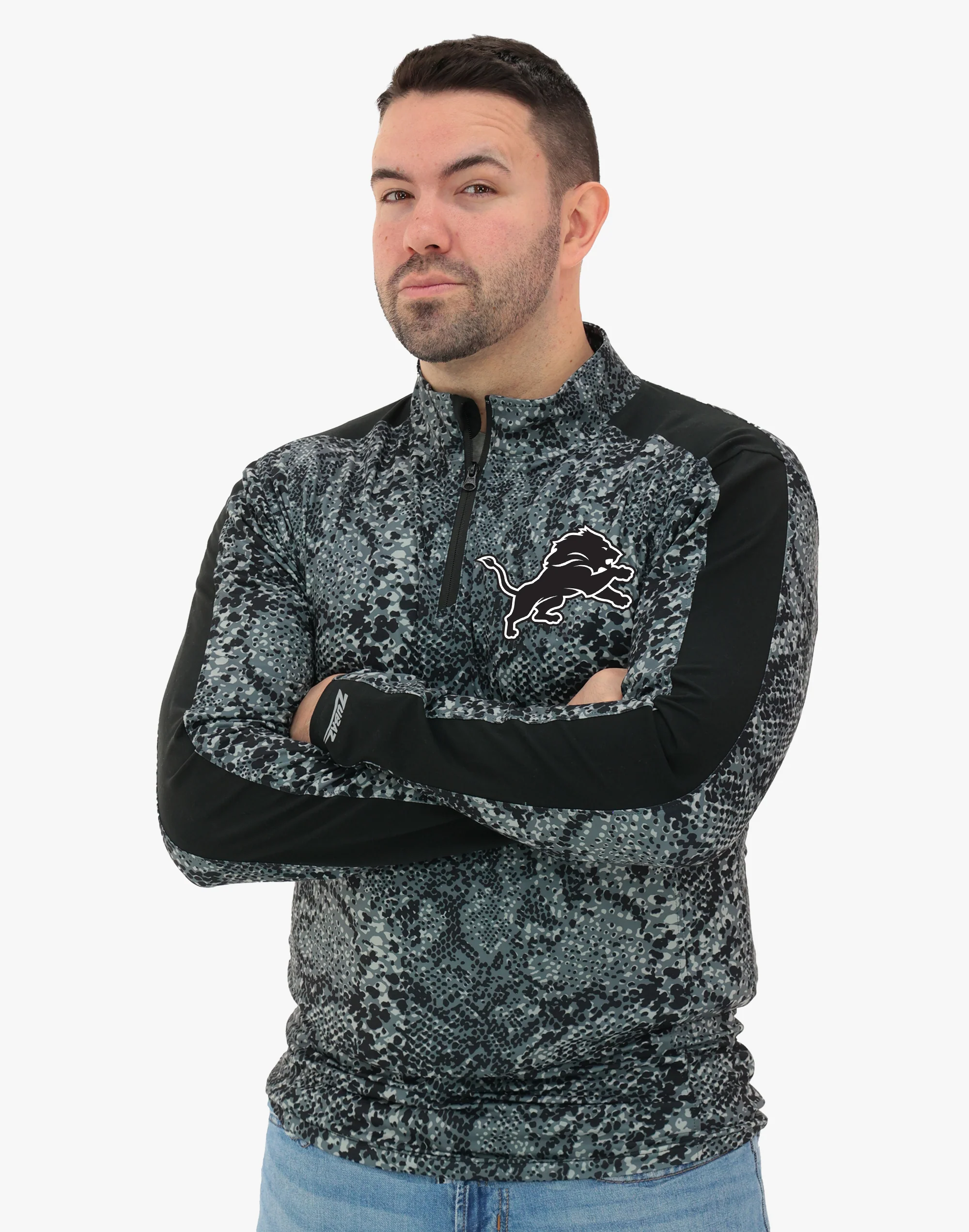 Zubaz NFL Men's Elevated Tonal Post 1/4 Zip, DETROIT LIONS