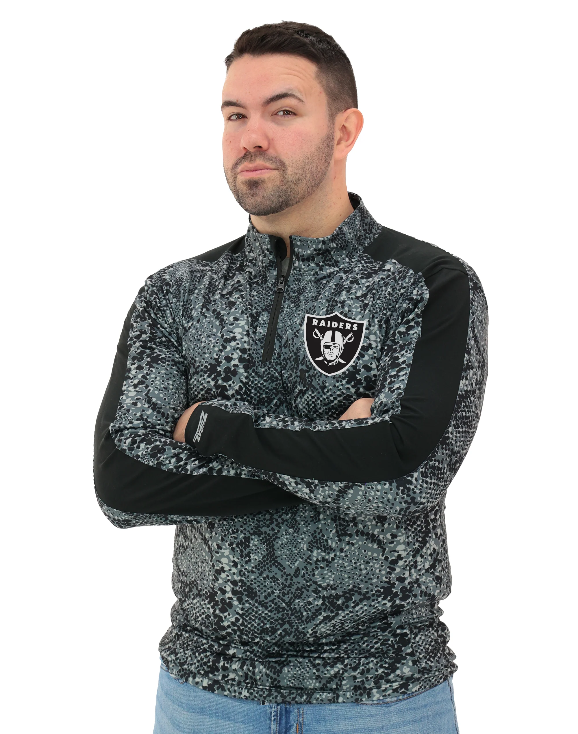 Zubaz NFL Men's Elevated Tonal Post 1/4 Zip, LAS VEGAS RAIDERS - Image 2