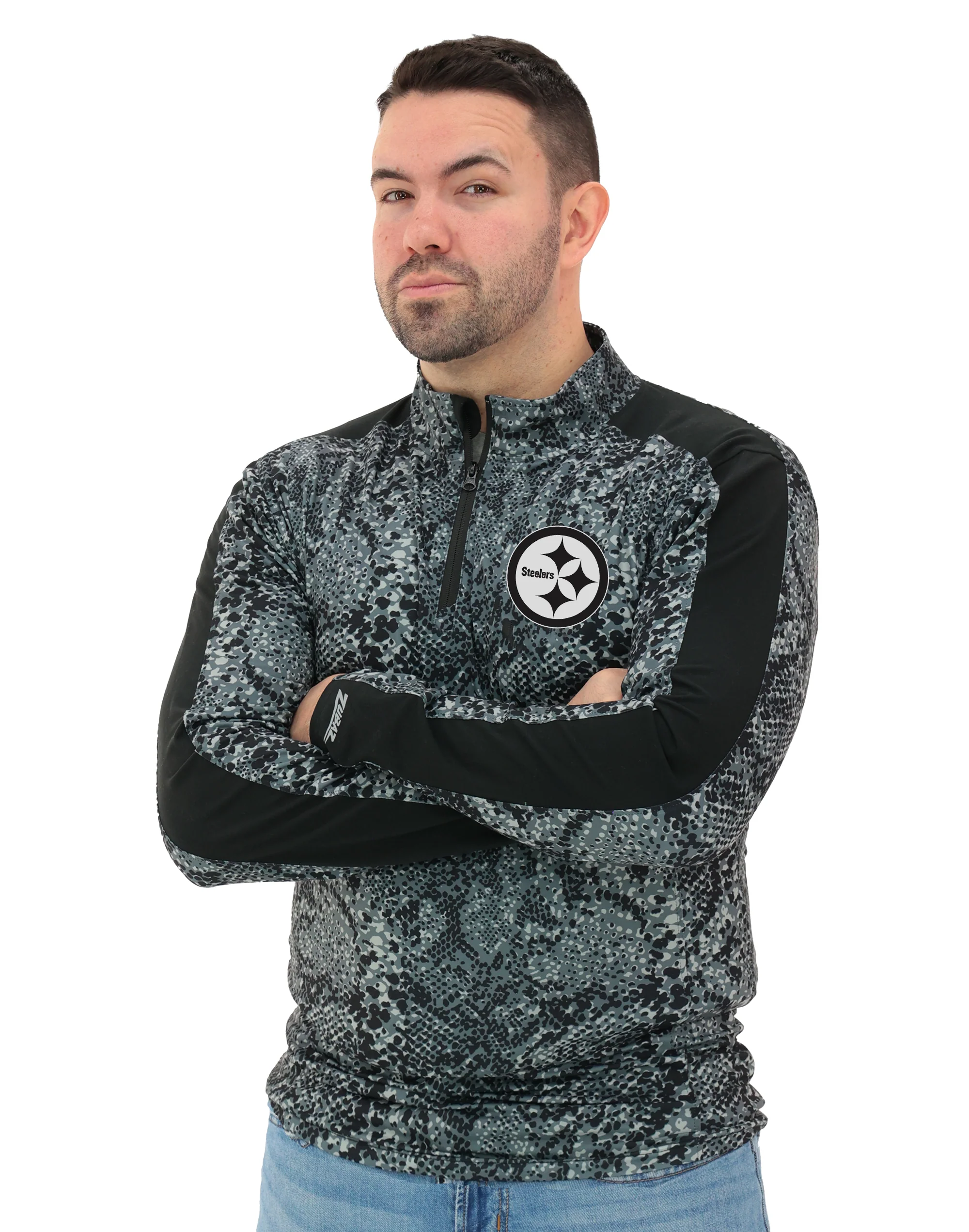 Zubaz NFL Men's Elevated Tonal Post 1/4 Zip, PITTSBURGH STEELERS