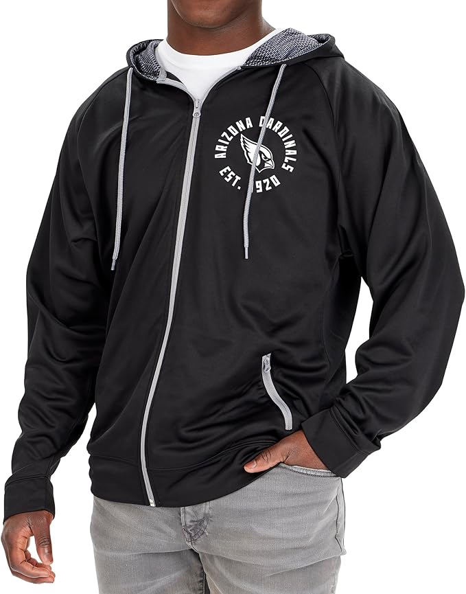 Zubaz NFL Men's Established Viper Hood Liner Full Zip Raglan Hoodie, ARIZONA CARDINALS