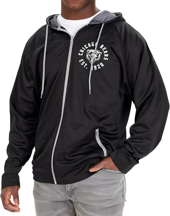 Zubaz NFL Men's Established Viper Hood Liner Full Zip Raglan Hoodie, CHICAGO BEARS