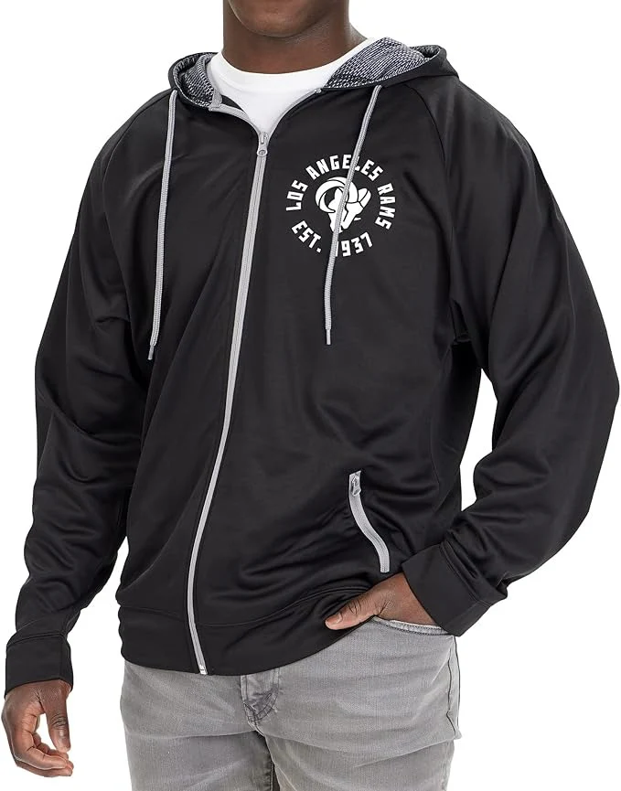 Zubaz NFL   Men's Established Viper Hood Liner Full Zip Raglan Hoodie, LOS ANGELES RAMS