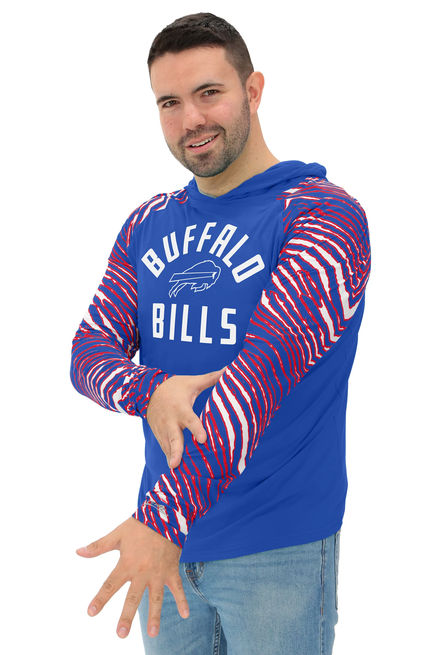 Zubaz NFL Men's Formation 3 Color Zebra Sleeves Lightweight Hoodie, BUFFALO BILLS - Image 22