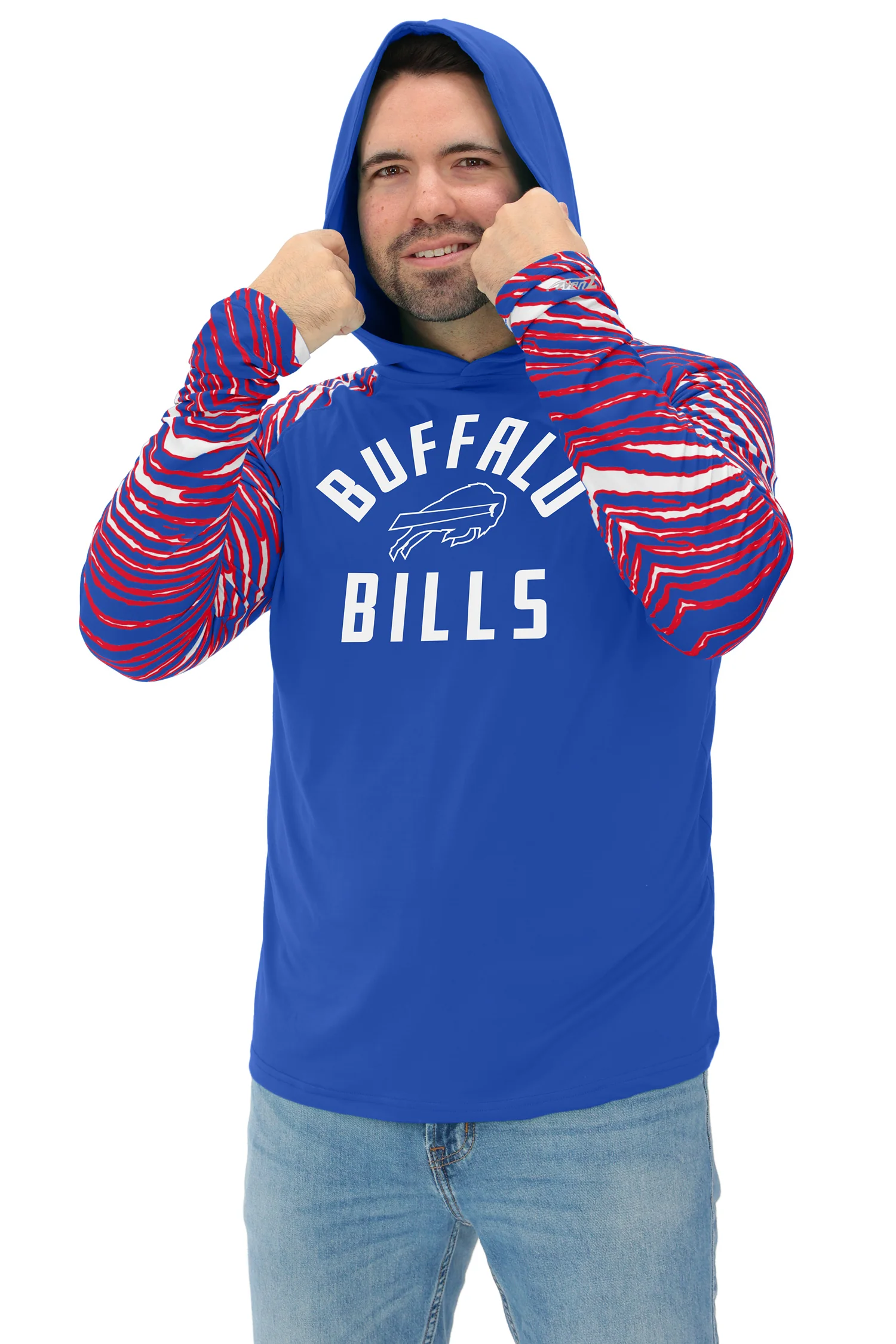 Zubaz NFL Men's Formation 3 Color Zebra Sleeves Lightweight Hoodie, BUFFALO BILLS - Image 31