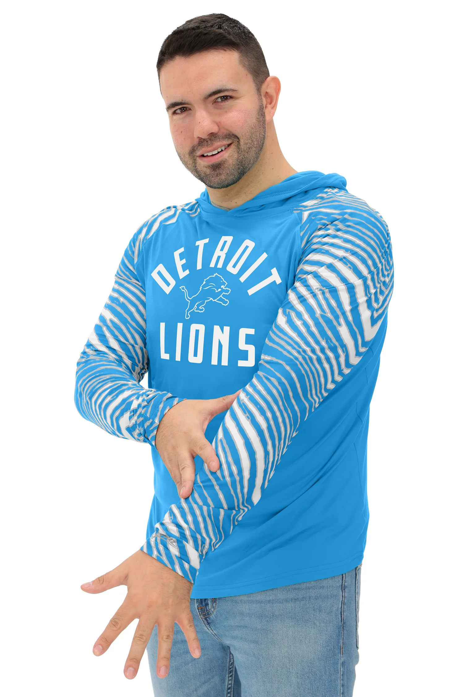 Zubaz NFL Men's Formation 3 Color Zebra Sleeves Lightweight Hoodie, DETROIT LIONS - Image 2